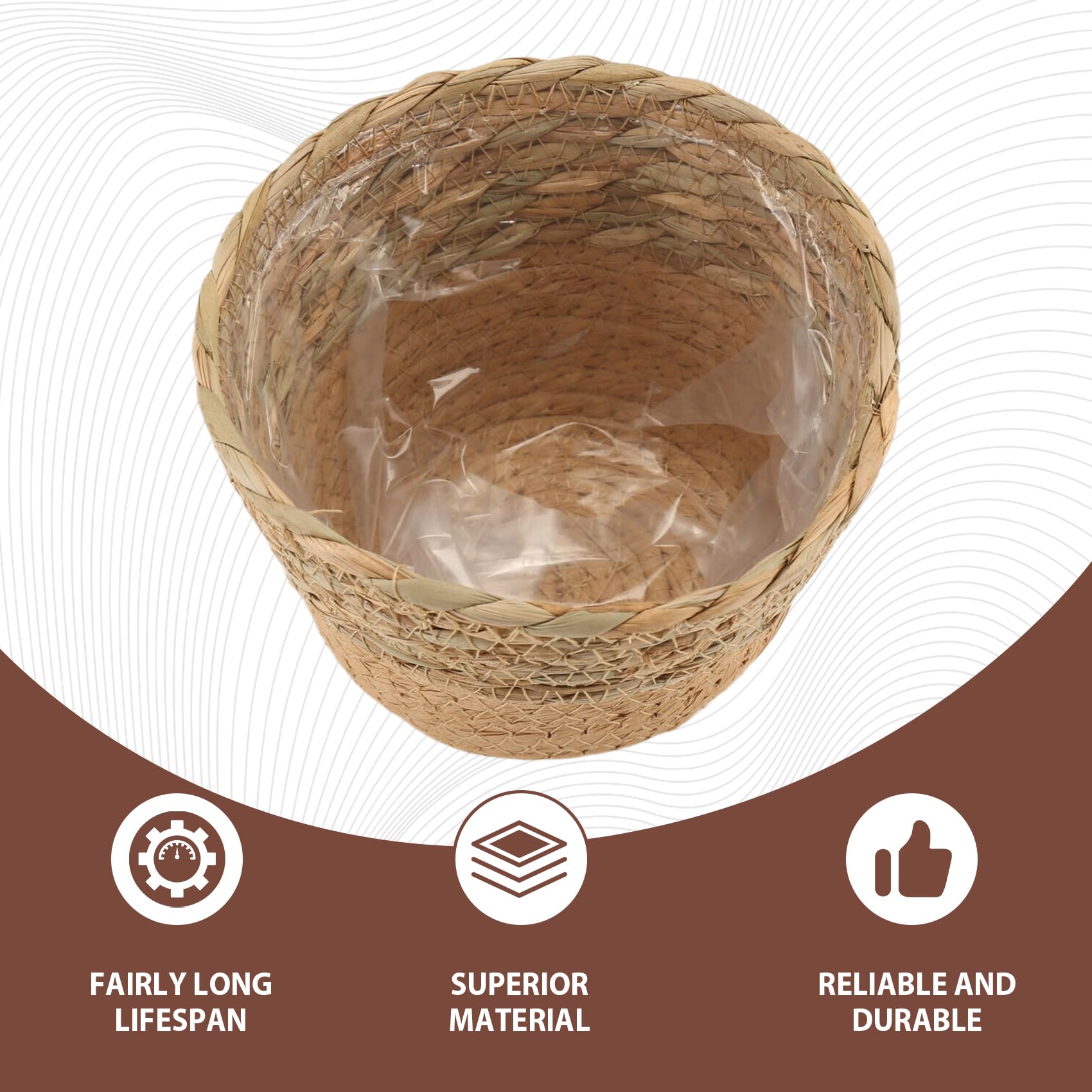 Kopinma Woven Planter Basket, Straw Weaving Flower Plant Pot, Rattan Flowerpot with Waterproof Layer - Image 2