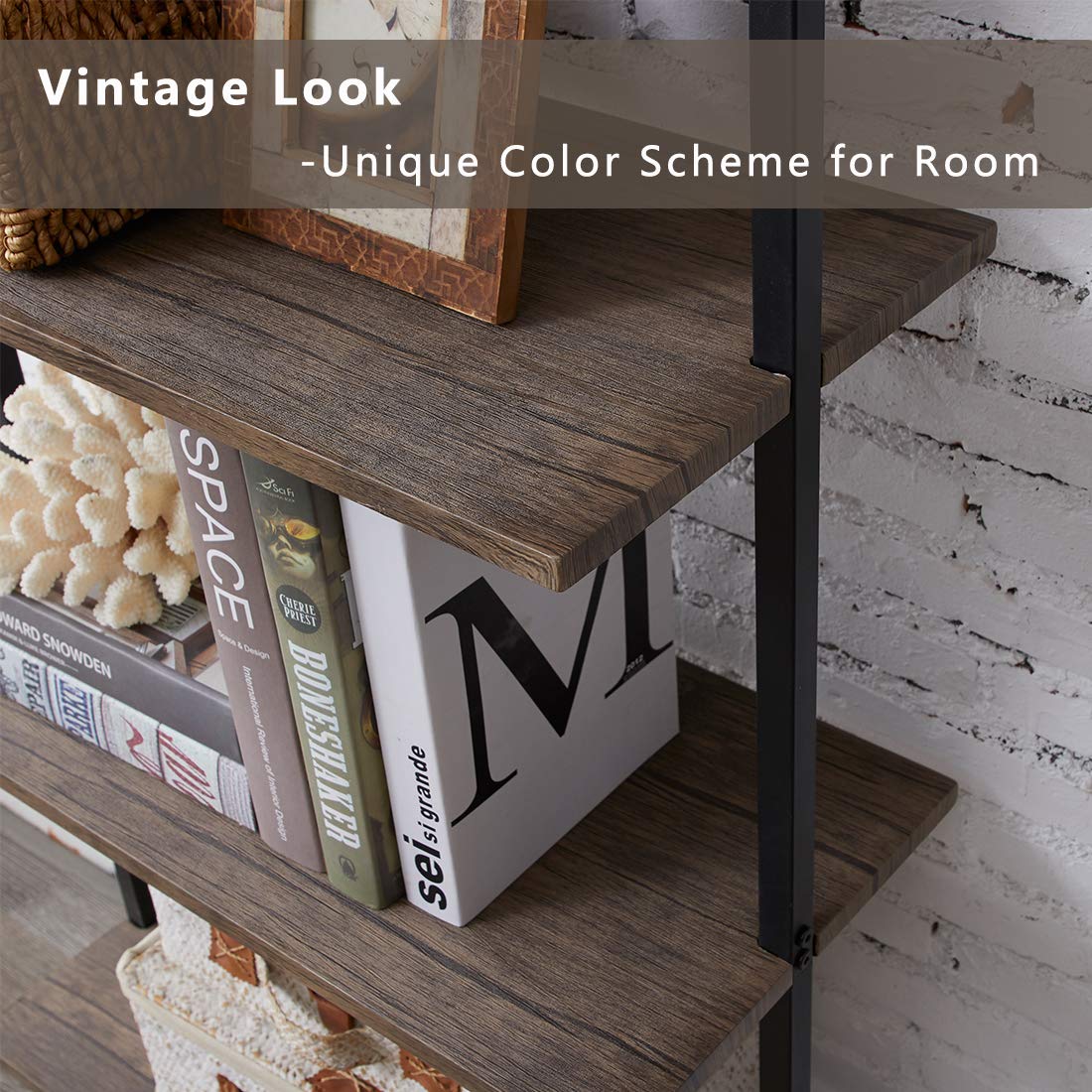 Buy PRAISUN Ladder Bookshelf, 5Tier Industrial Shelf Against The Wall