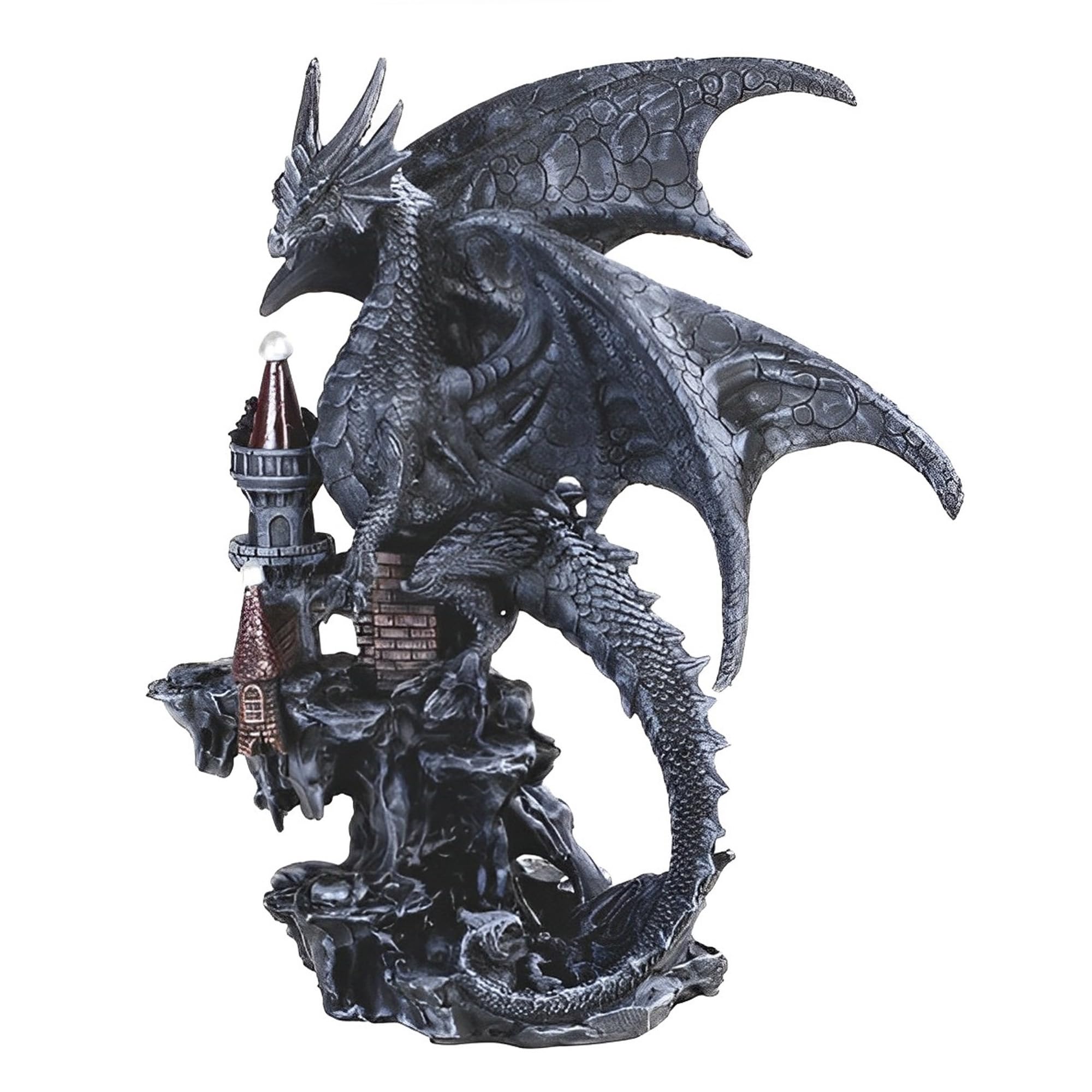 Ice Armor Multicolor 7.75'' H Black Dragon On Castle Statue Fantasy Decoration Figurine, Decorative Home Accessory