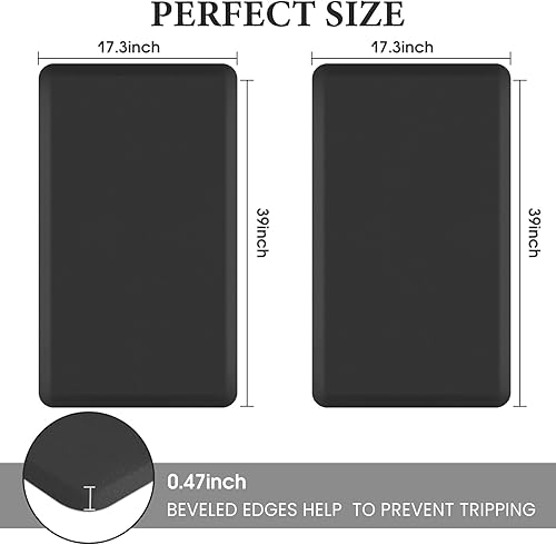 Miniatura 51 de HappyTrends Tapete de cocina [2 piezas] acolchado, cómodo, antifatiga, impermeable, antideslizante, tapete de espuma ergonómica gruesa y perfecta