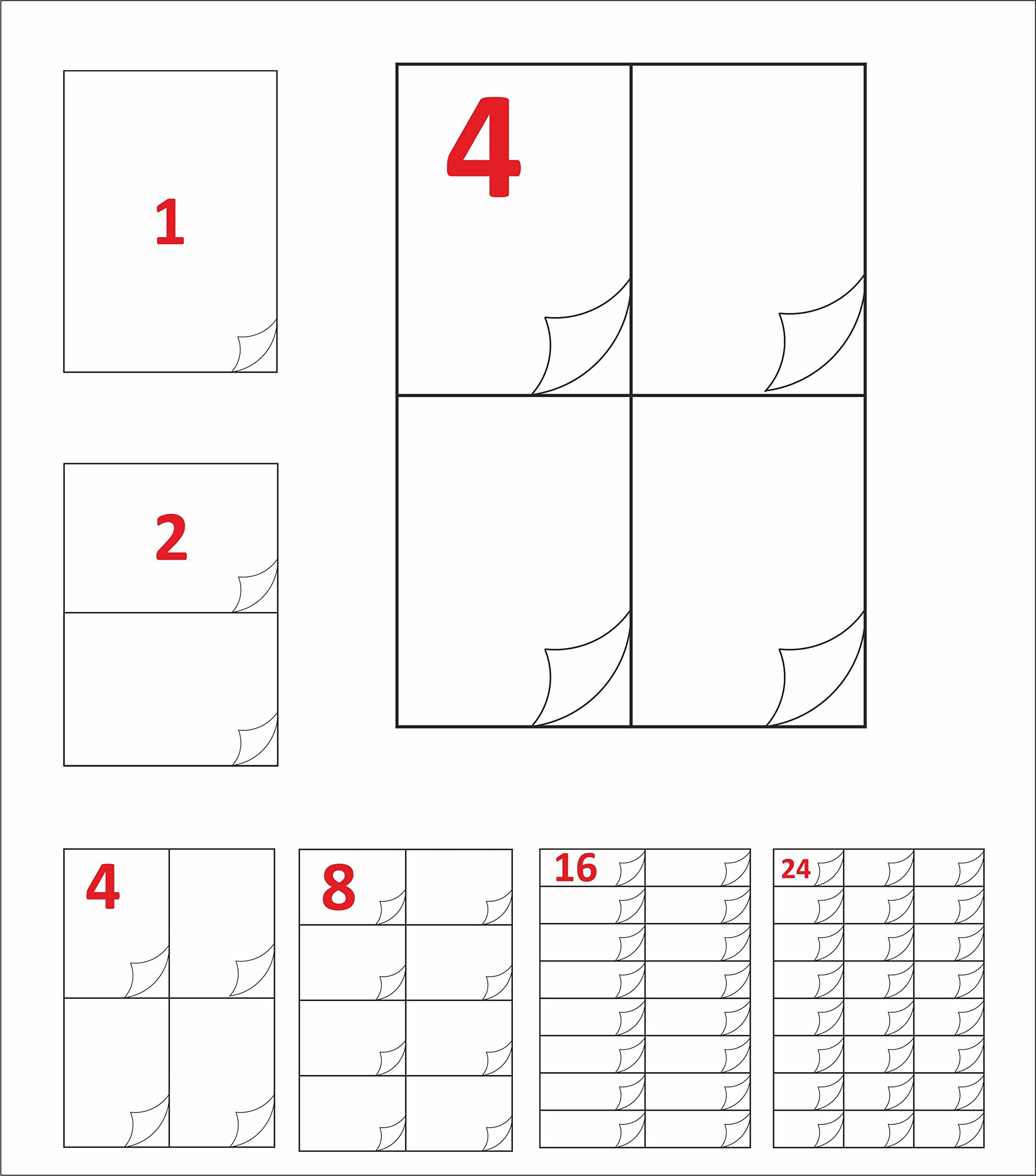 MATEOFI. 400 etiquetas adhesivas a4 para imprimir. 100 hojas, con 4 etiquetas 10.5 x 14.8 cm por hoja. Aptas para impresoras, fotocopiadoras y escritura manual.Papel pegatina