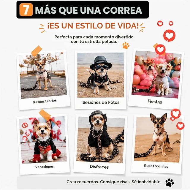Foto 8 de 8 de Correa Iron Paw para Perros pequeños, Falsa Cadena Ligera de plástico, Correa Grande Divertida para Fotos