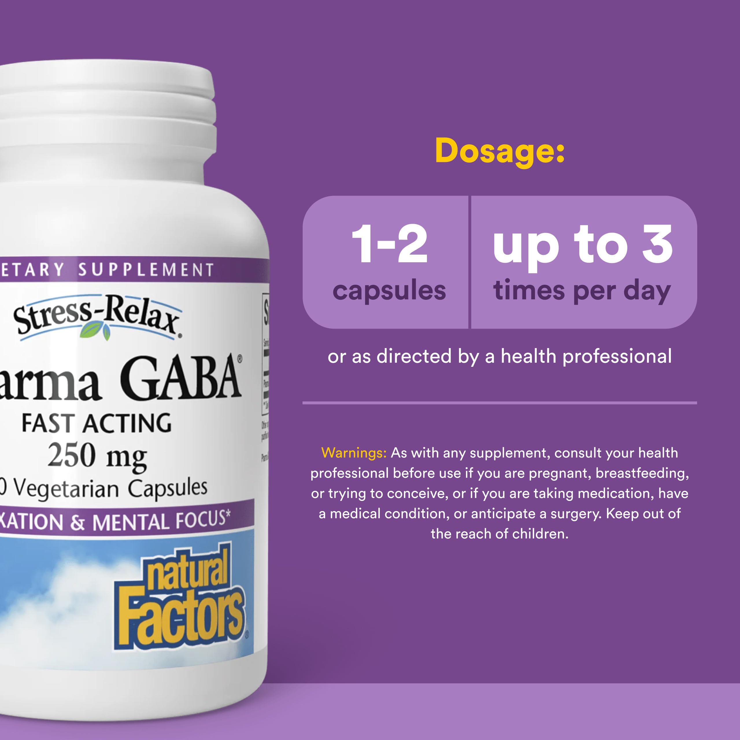 Natural Factors Pharma GABA, Calm, Relaxation & Focus*, 60 Veg Capsules — Amazon image 3