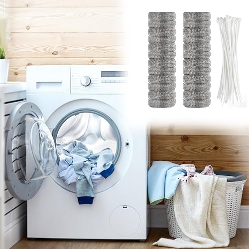Miniatura 6 de Paquete de 24 trampas de pelusa para lavadoras, manguera de lavado de acero inoxidable con 24 bridas para cables