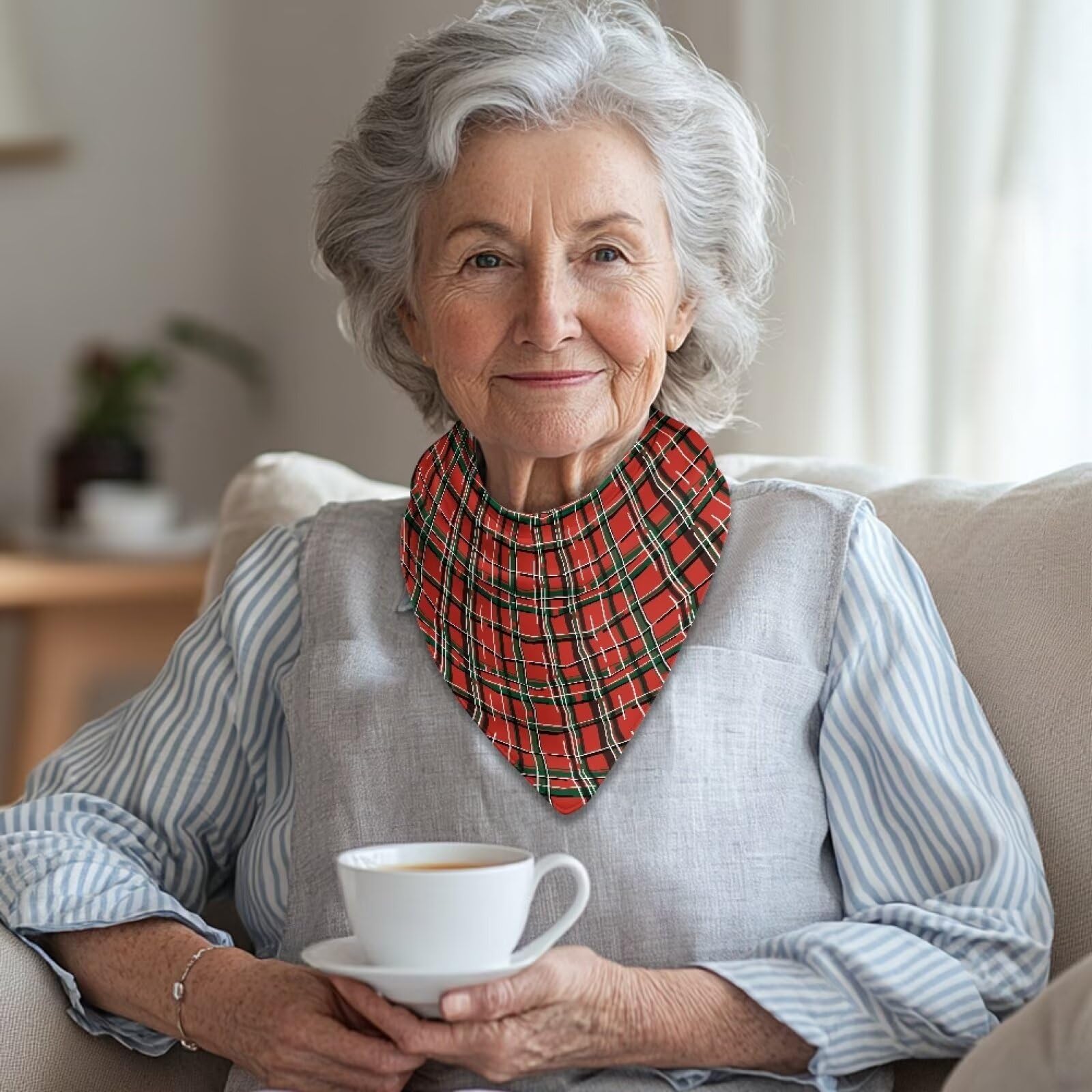 Qehuruxo Christmas Plaid Adult Bibs for Eating Washable Drool Bib Set of 4 Reusable Waterproof Clothing Protector Geriatric Supplies Easy Clean Large Bibs