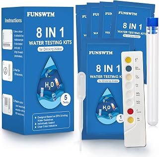Drinking Water Test Kit - 5 Counts 8 in 1 Water Quality Test Kit for Well Tap Home City Water Testing Strips for Lead pH Hardness Copper Nitrate Nitrite & Alkalinity