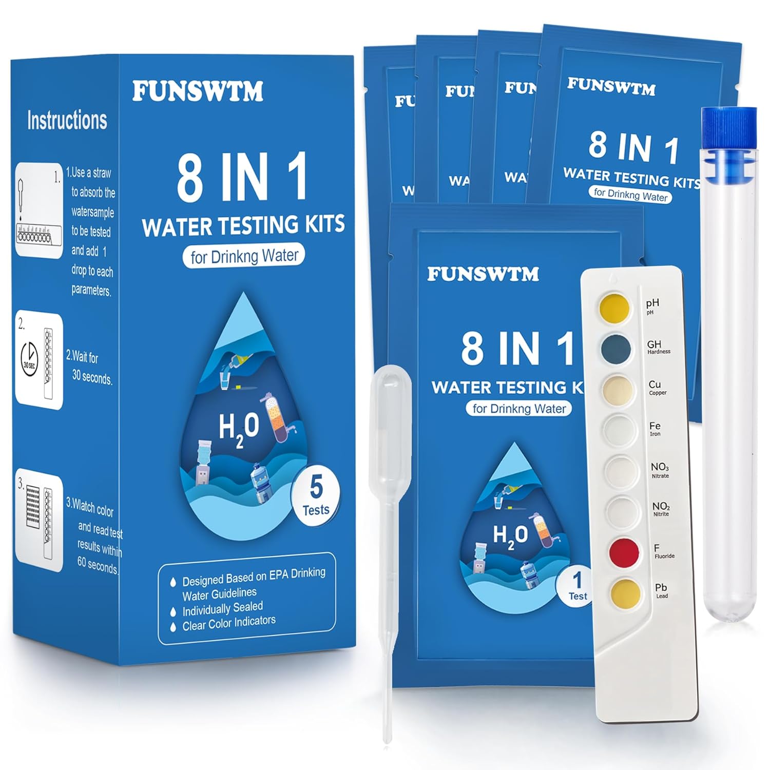 Coliform Bacteria Test Kit: 12-Pack Easy at-Home Well, Tap, Pool, Spring, Pond, Lake Drinking Water Quality Test