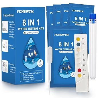 Drinking Water Test Kit - 5 Counts 8 in 1 Water Quality Test Kit for Well Tap Home City Water Testing Strips for Lead pH Hardness Copper Nitrate Nitrite & Alkalinity