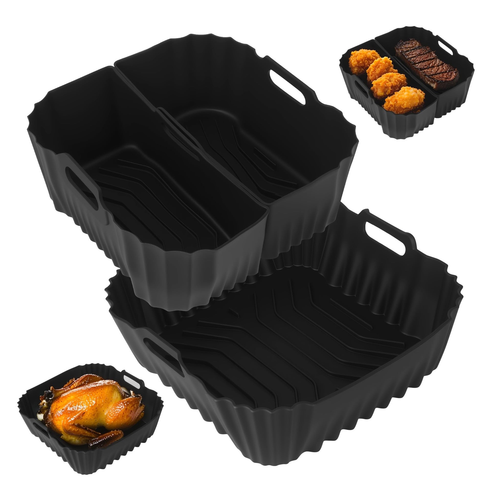 3PCS Molde Silicona Freidora de Aire, Reutilizables Moldes para Freidora de Aire para Cosori 6L/5,5L, Philips 6,2L, Ninja AF181AF180AF141AF140 Accesorios Airfryer para Freidora sin Aceite Horno