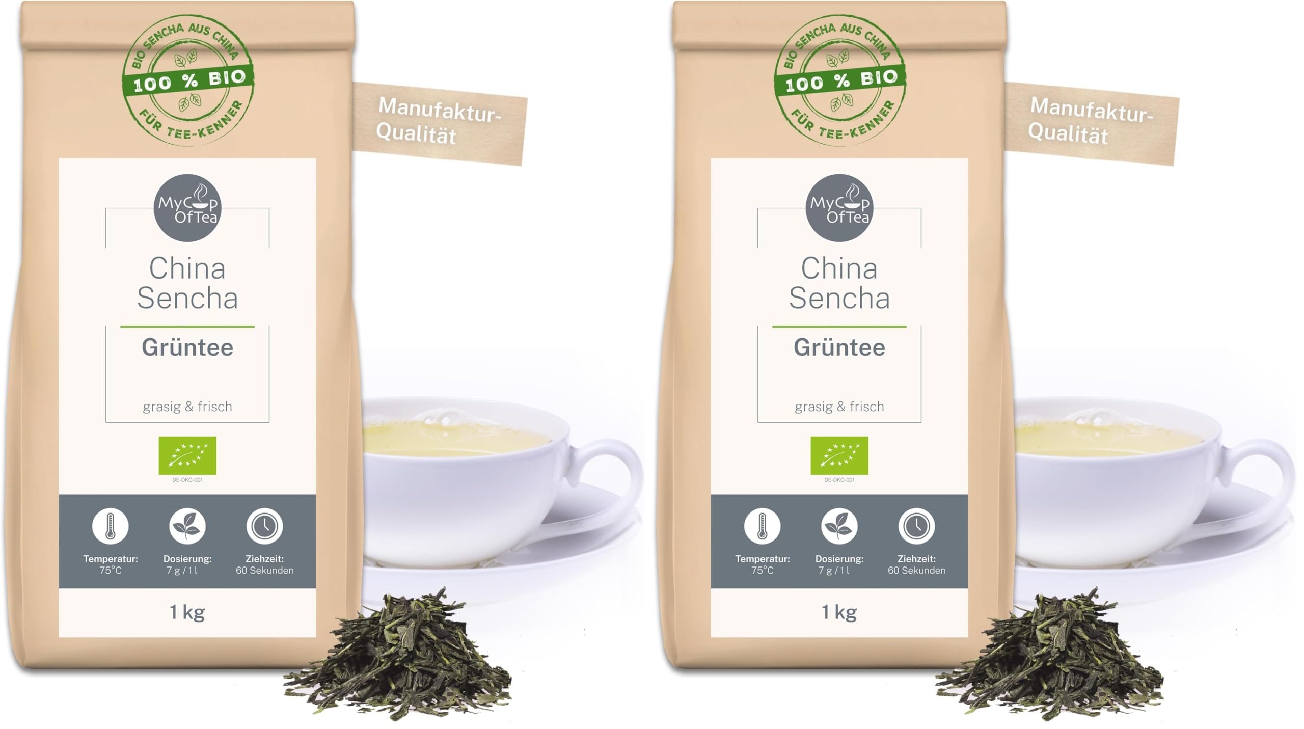 China Sencha Bio-Tee 1kg Loser Tee – Hochwertiger Grüntee lose in Bio-Qualität aus China – Grasig-Frisches Aroma – - Kaffee-Ersatz – MyCupOfTea (Packung mit 2)