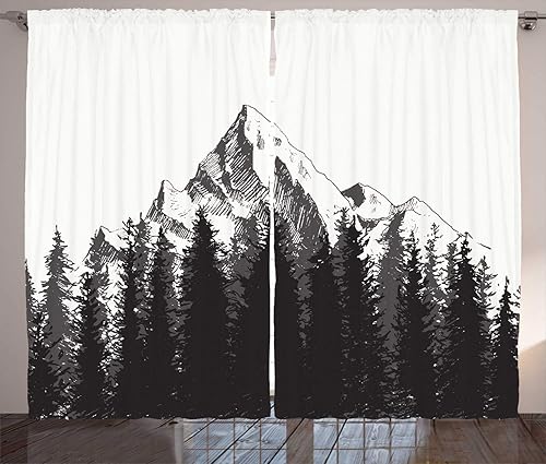 Vista 79 de Ambesonne Cortinas grises y aguamarina, universo tradicional degradado con arte tribal geométrico de mandala, cortinas de ventana para sala de Aqua