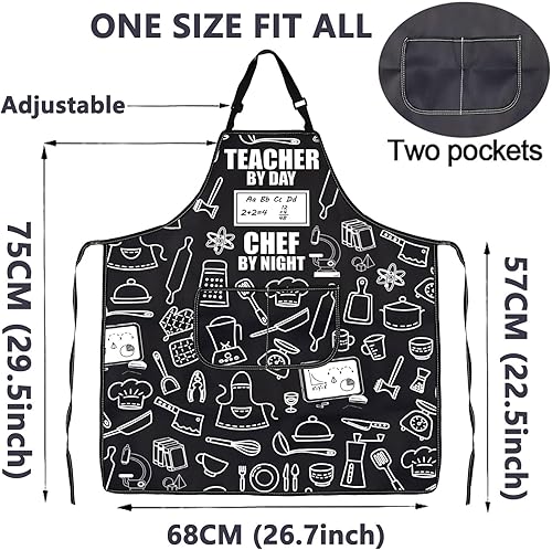 Miniatura 2 de Delantal para profesores con bolsillos, regalo para profesores culinarios de día, chef de noche, impermeable, ajustable, delantal de chef