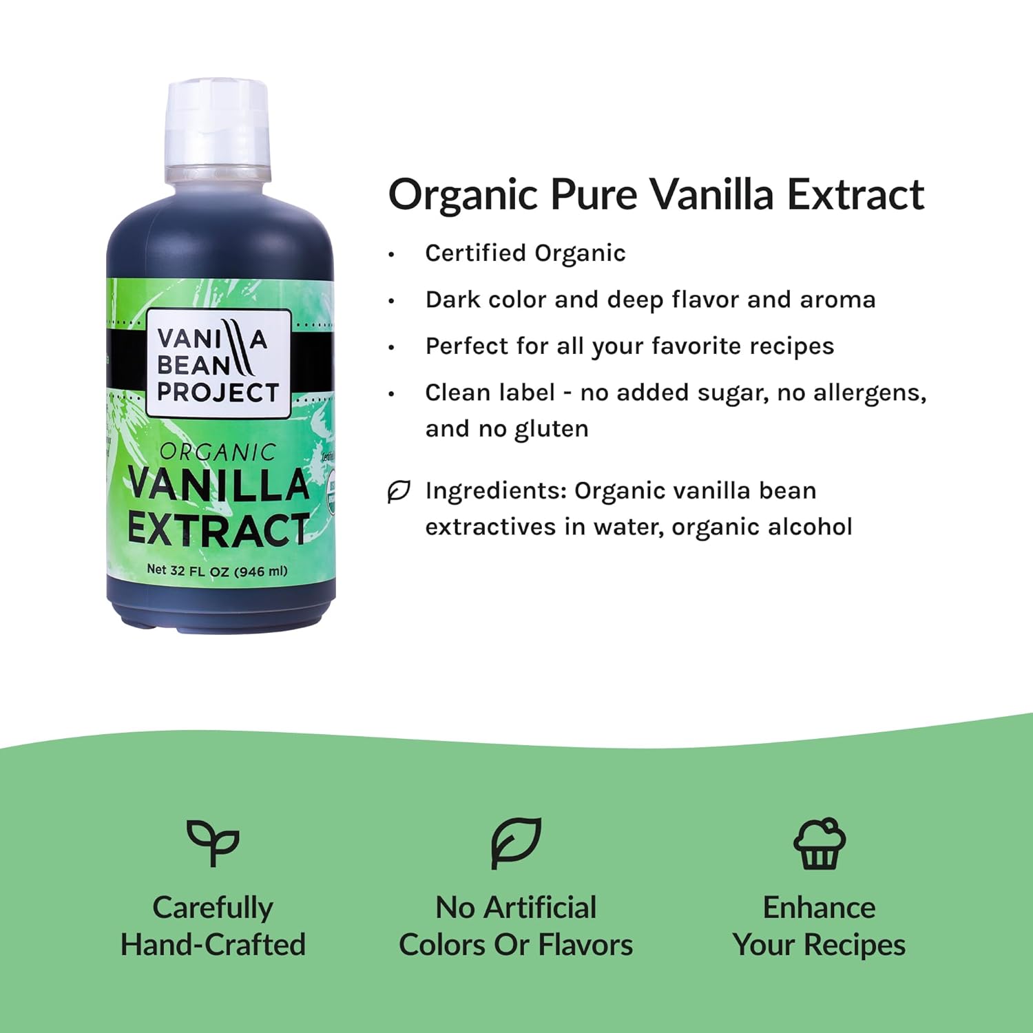 Organic Vanilla Extract | Pure Vanilla Bean Perfect For Cooking and Baking | Vanilla Bean Project | 8 Ounce