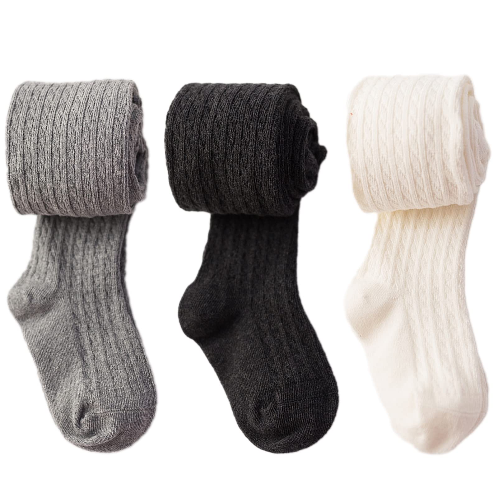 ACTLATI2-8T Girls Tights Toddler Knit Cotton Leggings 3 Pairs of Baby Girl Stockings Girls Winter Pantyhose Pants