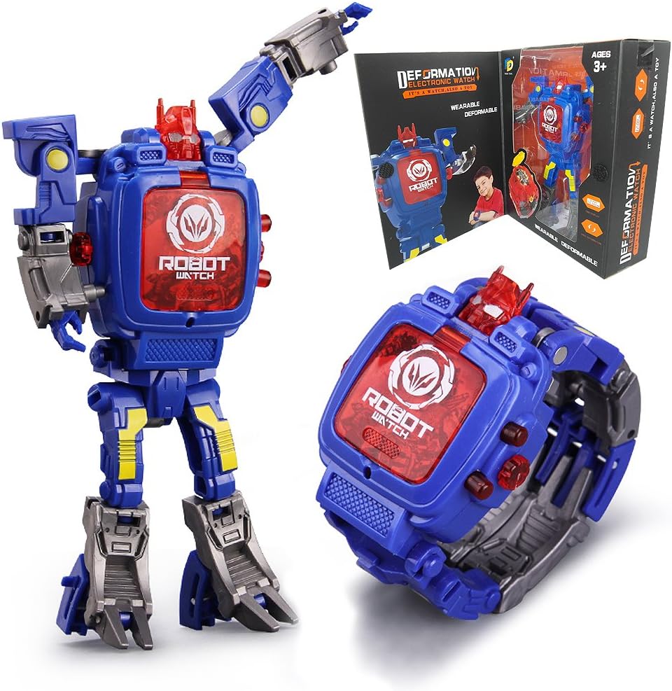 gomamo Robot Watch Toys, 2 in 1 Digital Watch for 3-6 Ages as School Gifts (Blue)