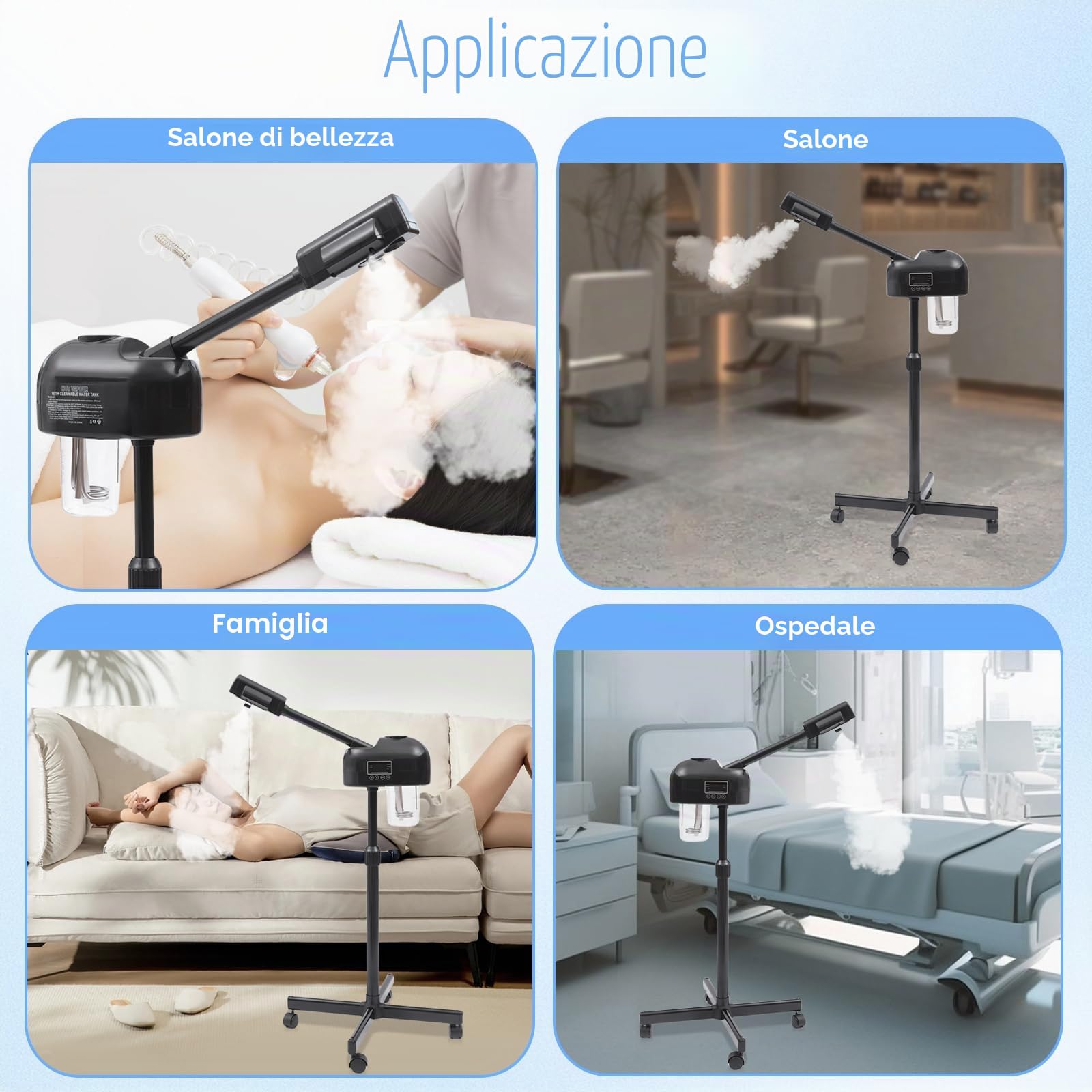vapozone portatile estetico professionale regolabile in altezza vapore facciale con schermo LCD e ruote, adatto per saloni di bellezza a casa (nero)