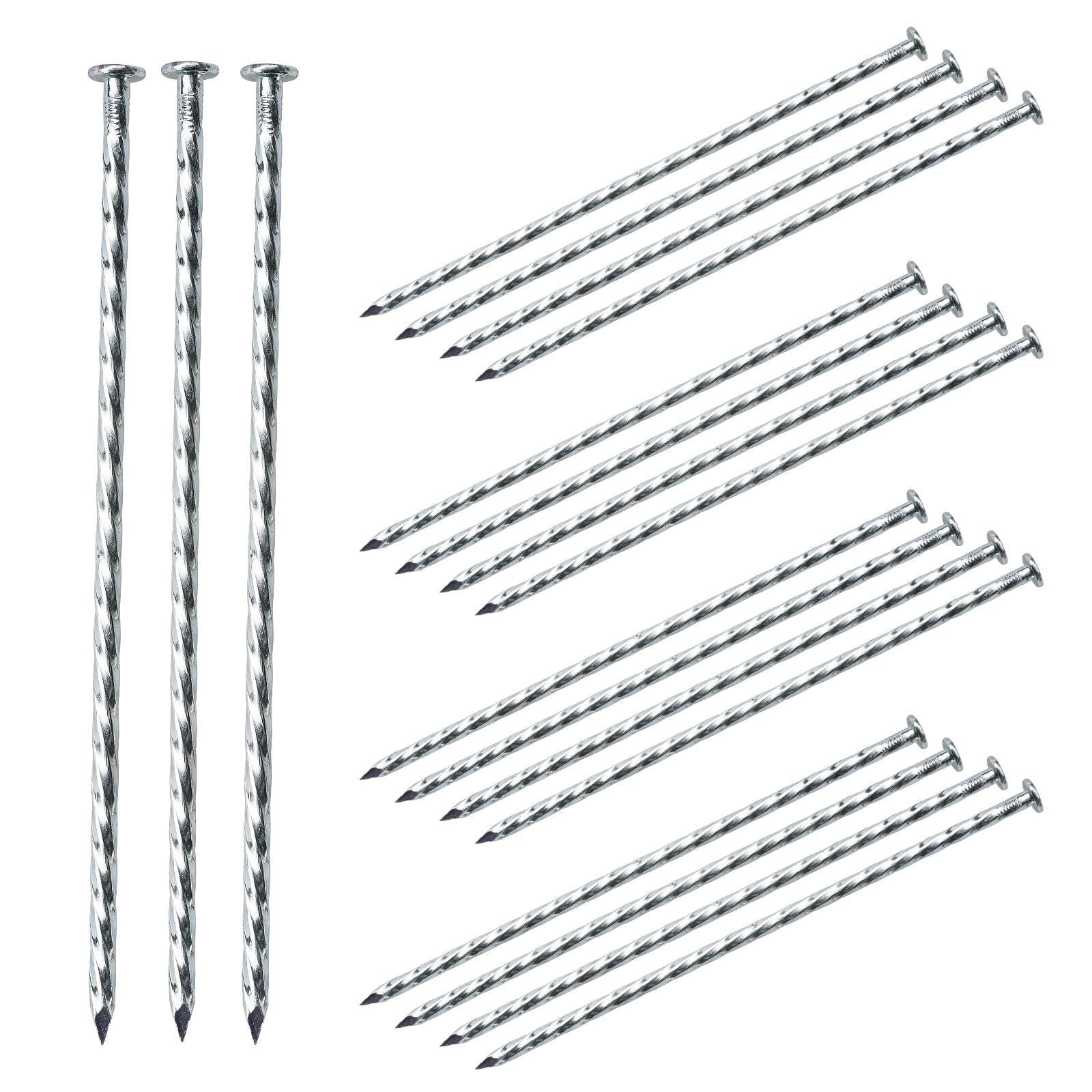 Extra-Long 14 Inch Galvanized Heavy-Duty Landscape Stakes - Landscape Edging Anchoring Spikes, Ground Anchors for Paver Edging - Spiral Solid Metal Spikes for Weed Barrier, Tent, Artificial Turf (20)