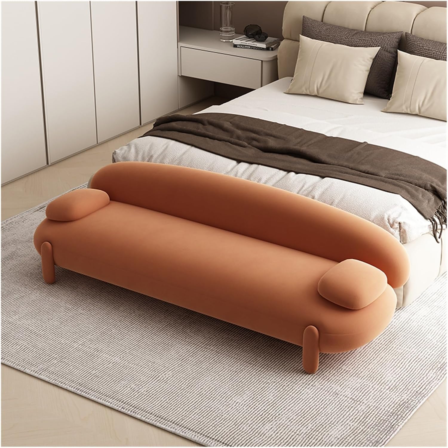 Modern Upholstered Long Bench, Modern Tufted End of Bed Ottoman Wood Frame,Accent for Entryway Dining Room Living Entryway(White,150 * 55 * 60cm)