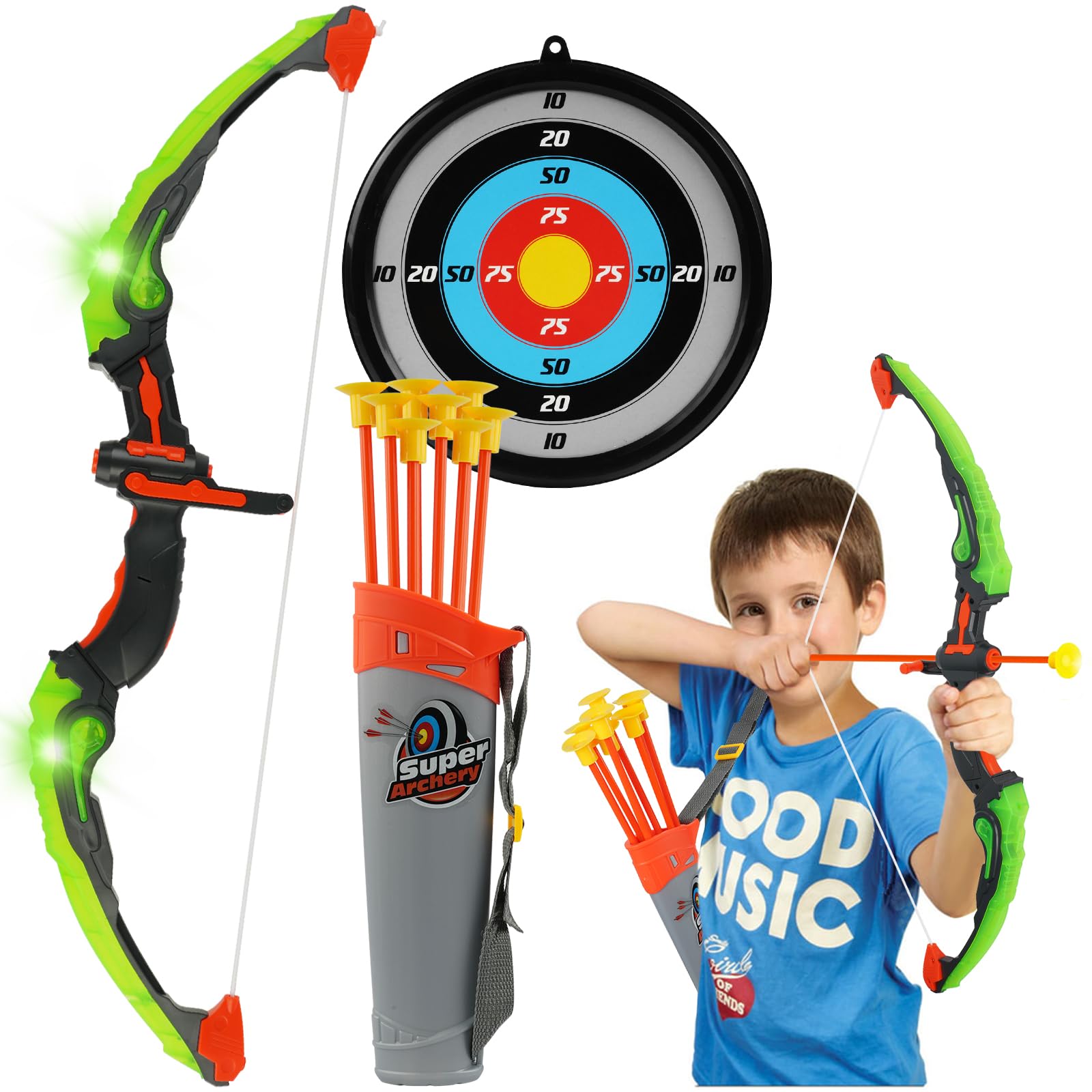 flintronic Arco e Frecce per Bambini, Arco e Freccia, Giochi Tiro per Bambini,Set di Arco Giocattolo con Faretra/Bersagli/Frecce a Ventosa, Gioco di Tiro Interno Esterno Giardino Sport