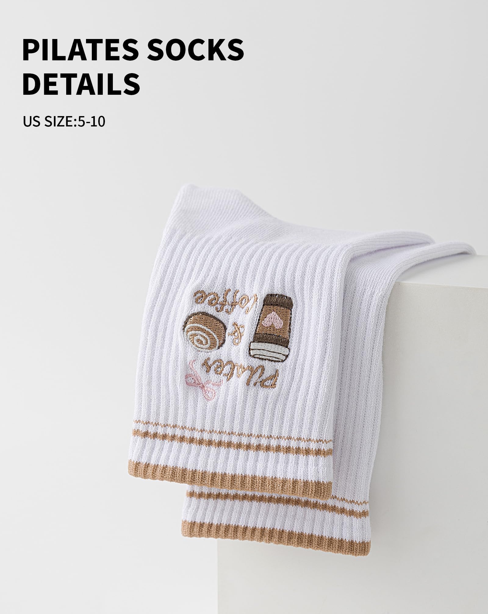 Yawlsow Pilates Grip Socks for Women Yoga Grippy Socks Cute Barre Non Skid Athletic Crew Sticky Sock Workout Hospital