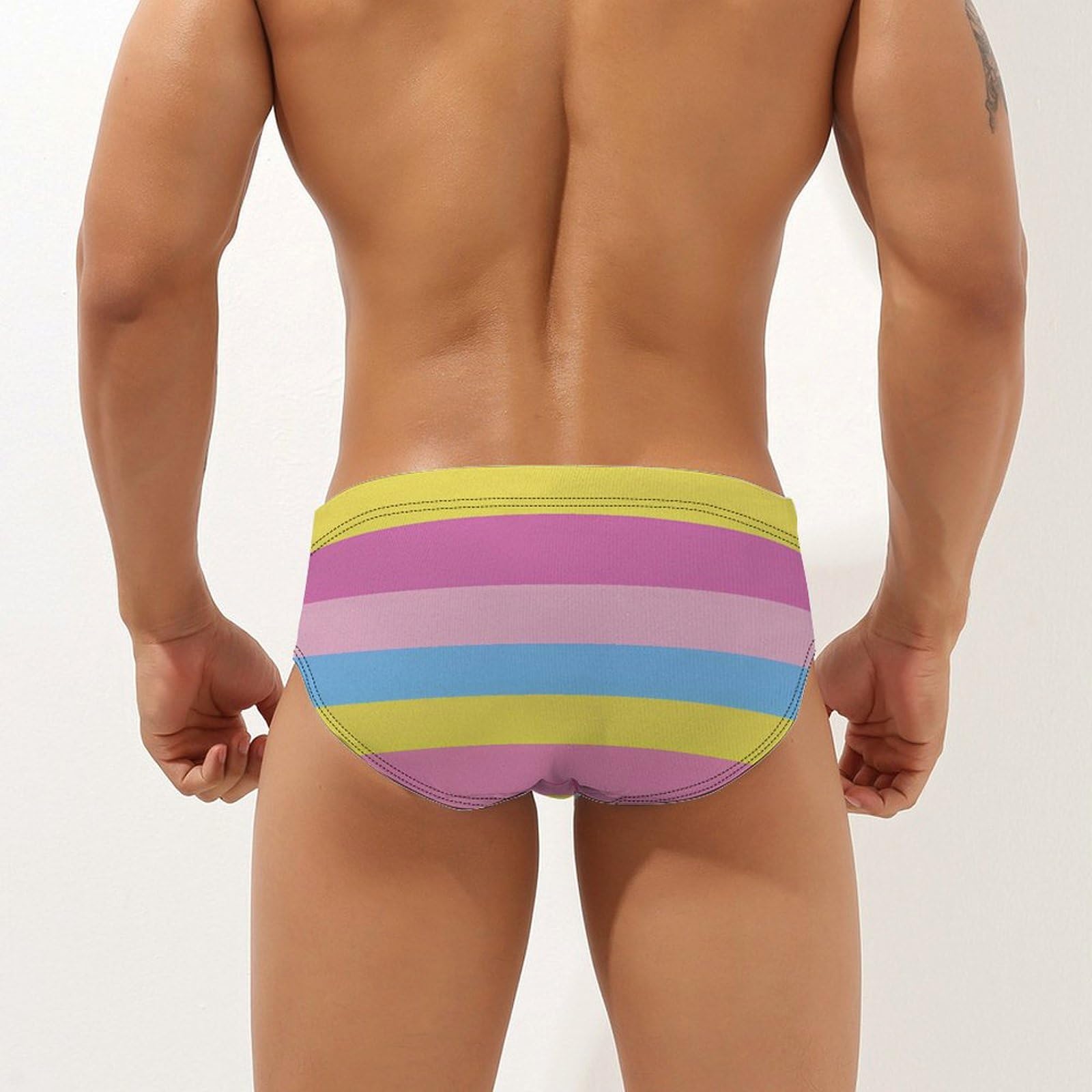 LGBT Transgender Pride Flag Mens Swim Briefs Bikini Swimwear Print Beach Shorts Sexy Swimsuit M