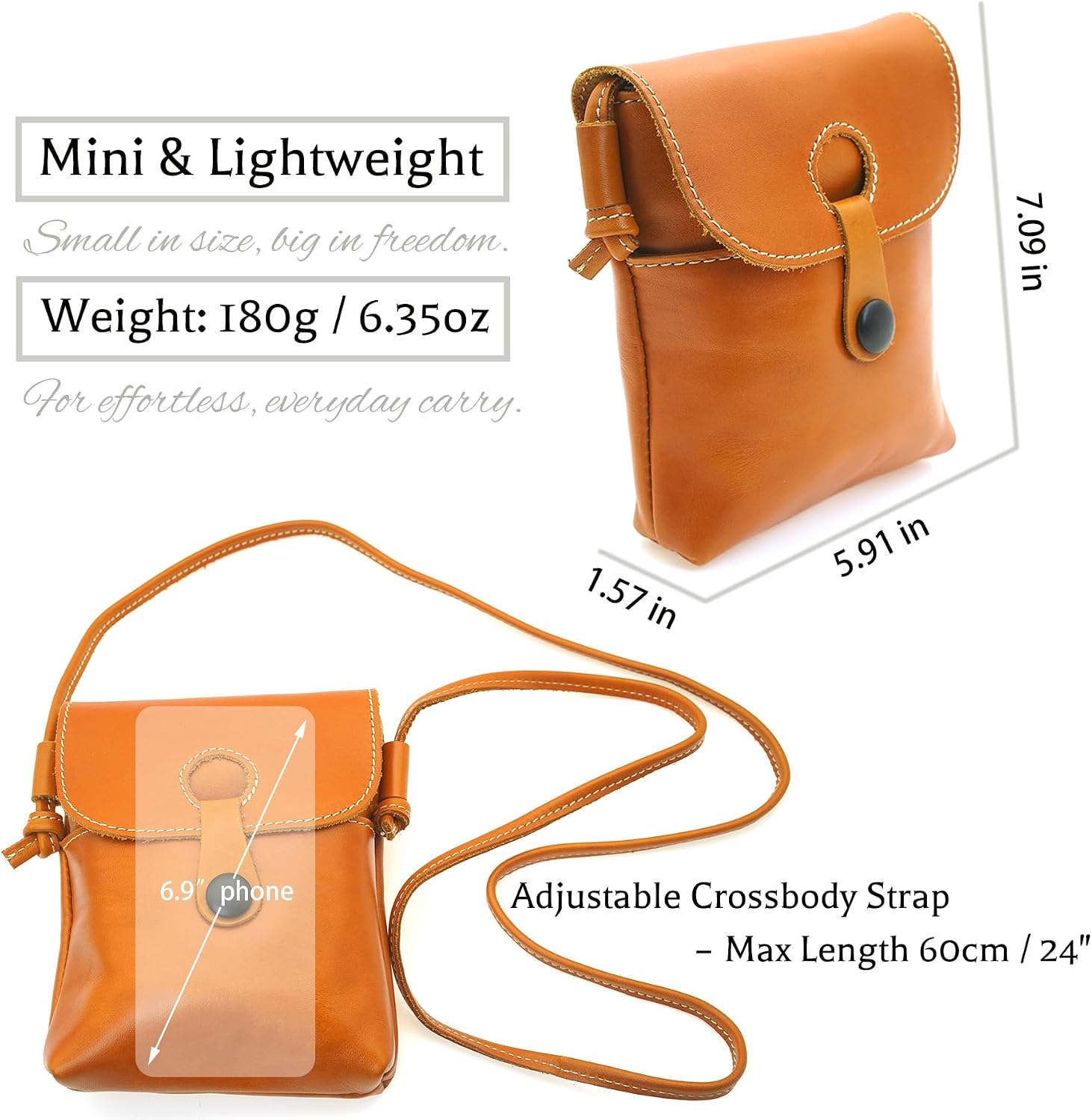Mini Crossbody Bags for Women – Vegetable-Tanned Leather Phone Purses with Crossbody Strap, Retro, Durable & Stylish
