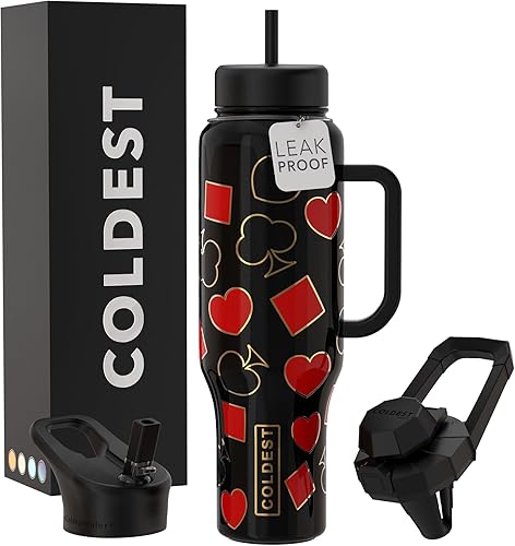 Miniatura 1 de Coldest - Vaso con asa y tapa con pajilla, 3 tapas aisladas, reutilizable, de acero inoxidable, taza de viaje, regalos para mujeres, él y ella,