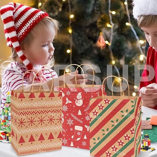 Miniatura 6 de Bolsas de regalo de papel kraft de Navidad, 24 unidades de estilos surtidos, bolsas de papel pequeñas de Navidad con asas, bolsas de regalo de