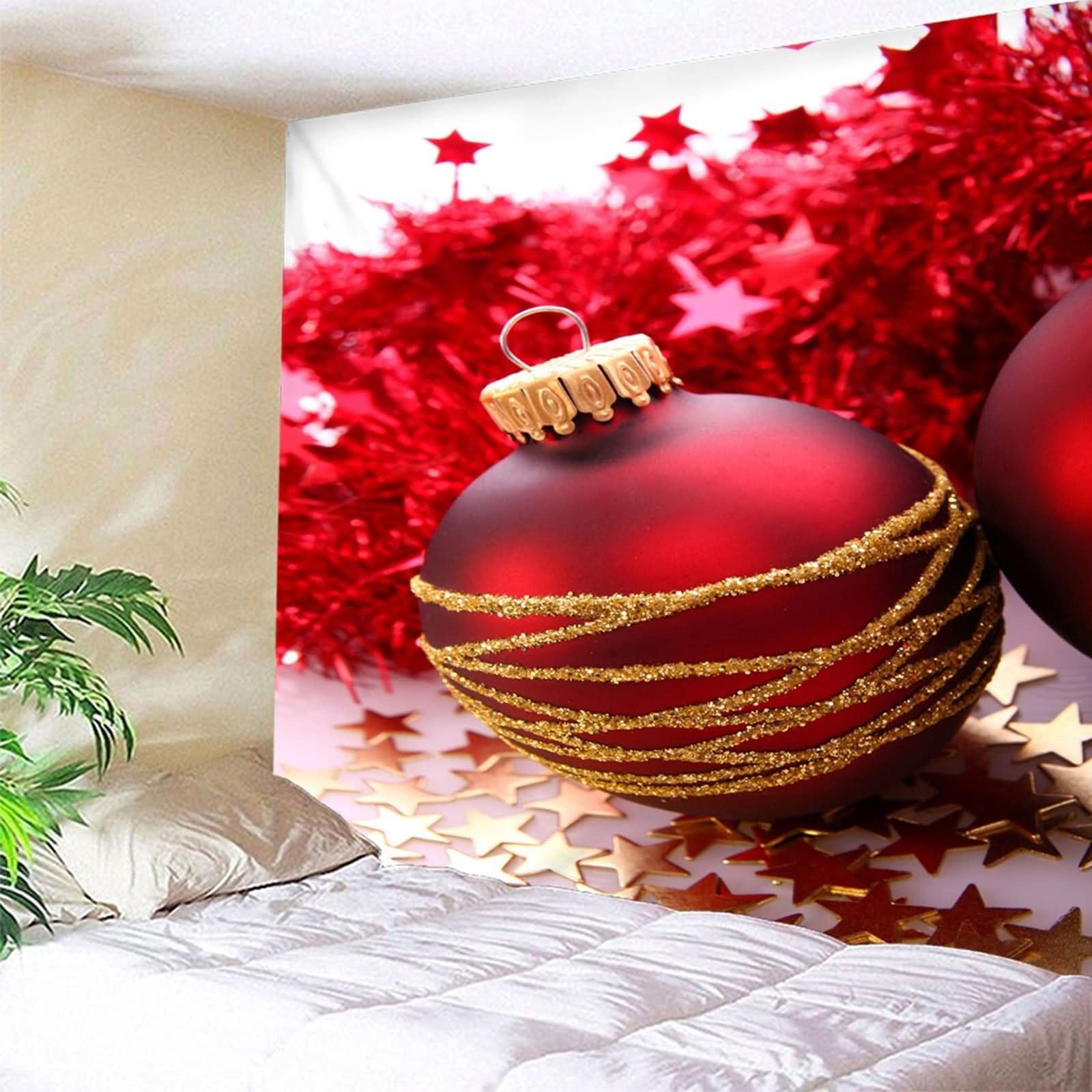 Tapiz Arbol de Navidad, Tapiz Arbol Navidad Español Decoración Navideña Bola y Estrellas Rojo Poliéster 350X256cm