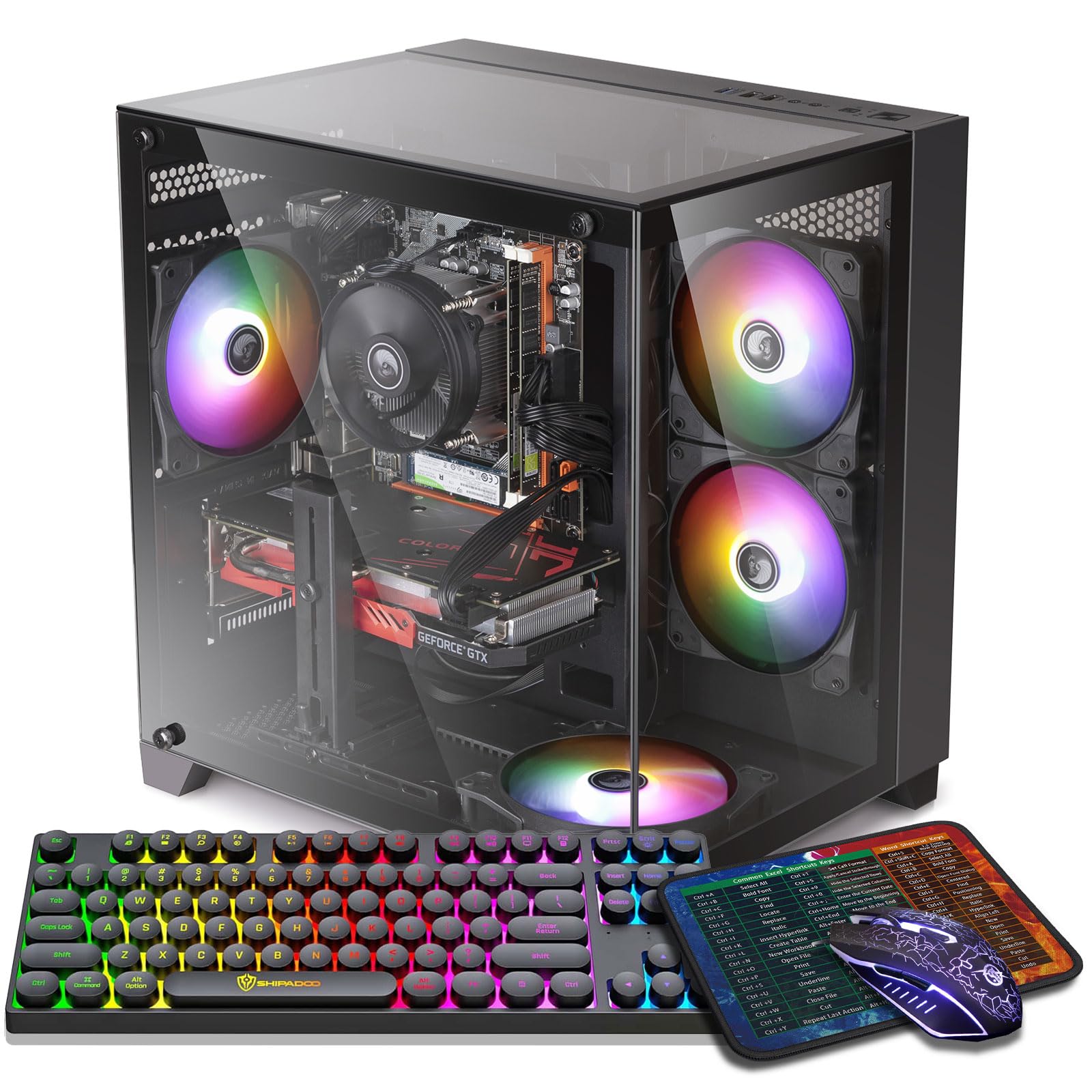 Prebuilt Gaming PC Desktop, Radeon RX 590 8GB GDDR5, AMD Ryzen 5 5500 up to 4.2GHz, 16G RAM, 1TB NVME SSD, WiFi 5.0, RGB Fan x4