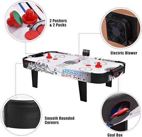 Miniatura 6 de Goplus Mesa de hockey de aire, juego de hockey de aire de mesa de 42 pulgadas con marcador LED, 2 discos, 2 empujadores, motor potente, juego de