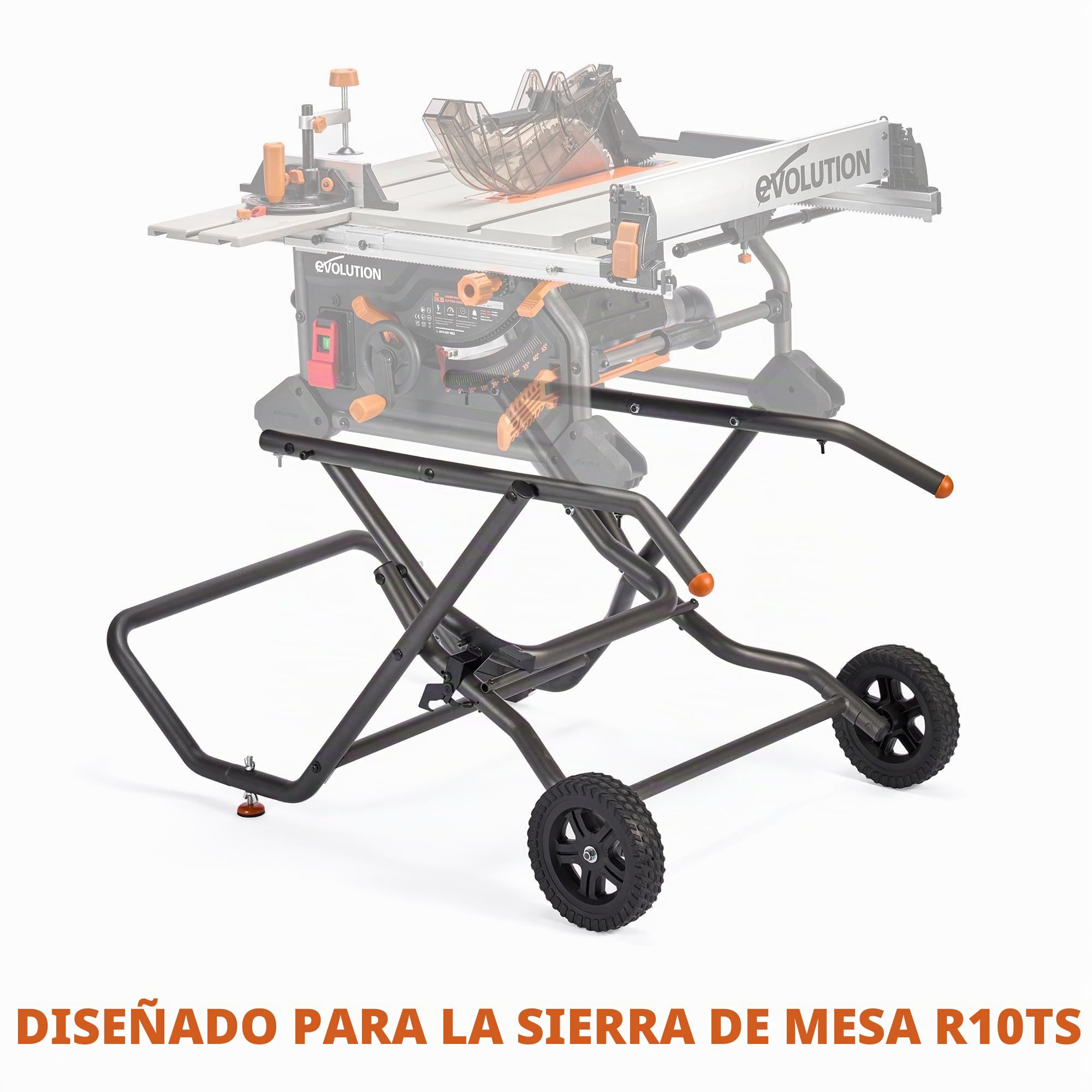 Evolution Power Tools Soporte para sierra de mesa, banco de trabajo plegable con ruedas, para R255TBL y R255TBL+, compacto, fácil de montar, ruedas grandes todo terreno