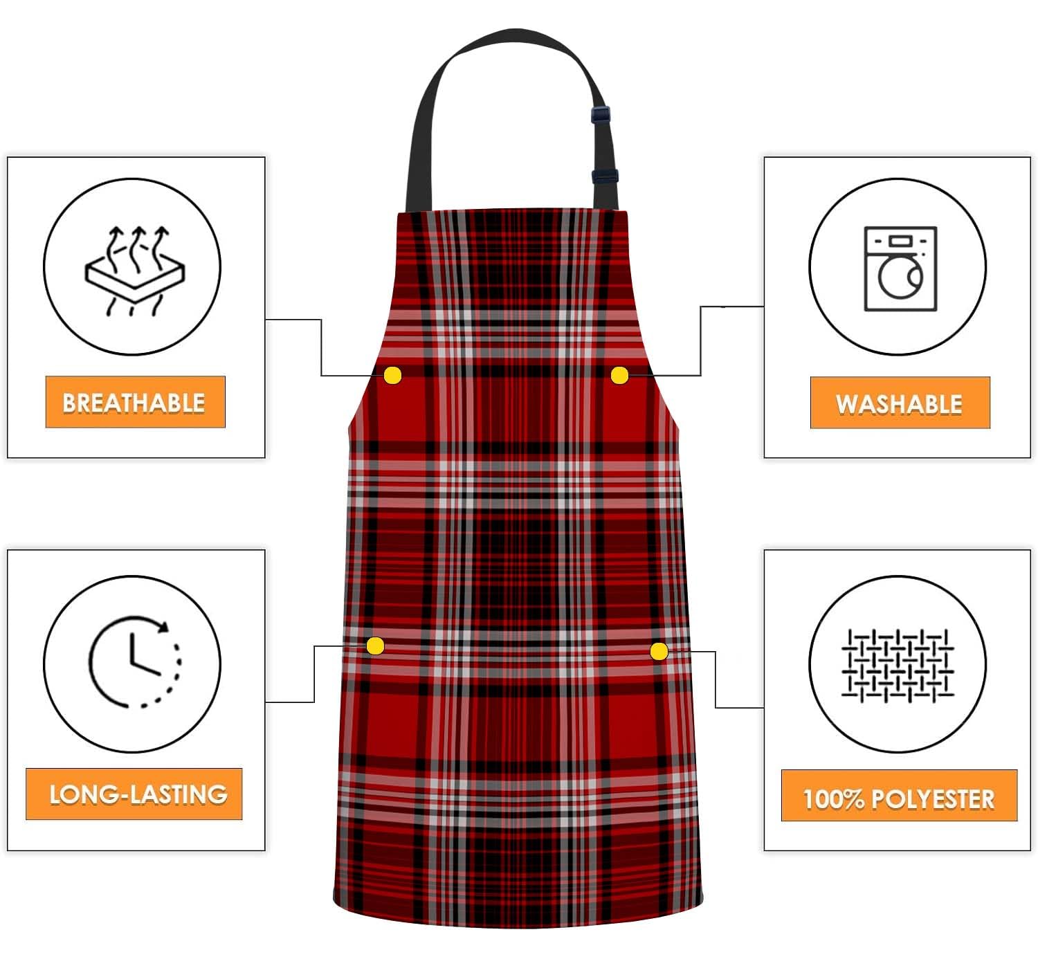 Smooffly Red White Black Plaid Apron Adjustable Apron Cooking Kitchen Chef Women Men Aprons for Home Kitchen Restaurant - Image 4