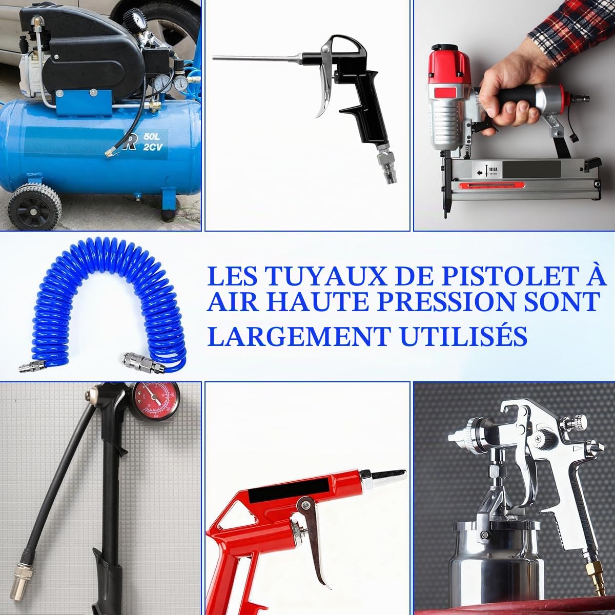 6m Tuyau À Air Comprimé Spiralé Air Comprimé Avec Raccord Rapide 1/4" Tuyau À Air Comprimé Pour Compresseur Pu 8 Mm Pour Compresseurs Comprimé Jusqu'À 10 Bars Max.