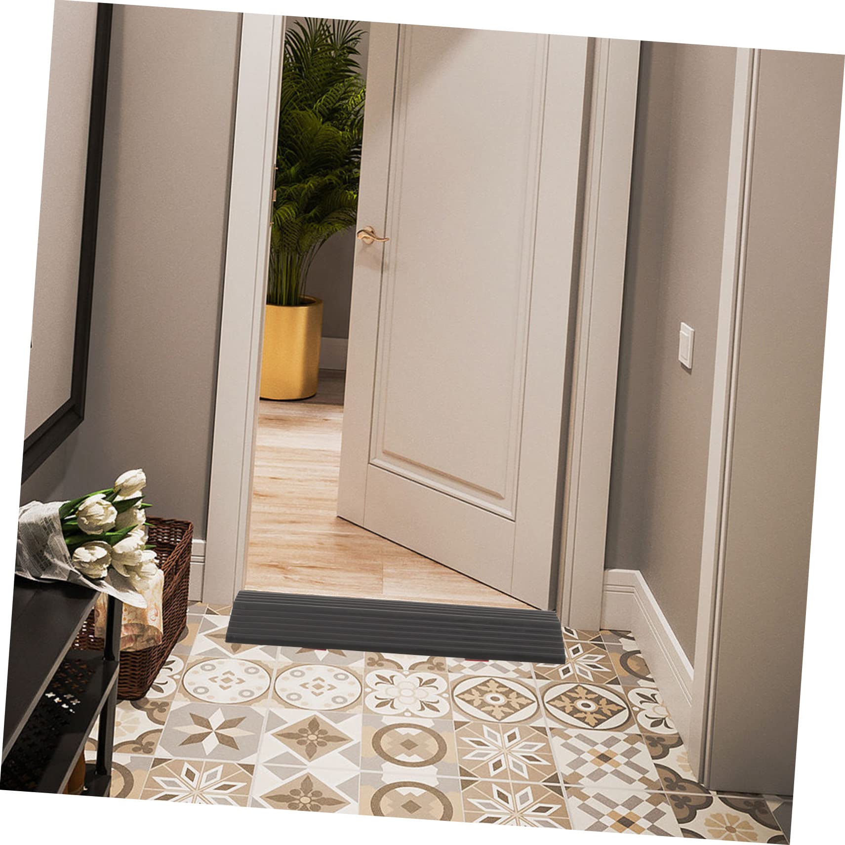 Gogogmee Robot Climbing Mat Bathroom Porch Threshold Sweeping Robot Threshold Ramps Utility Mobility Access Portable Wheelchair Black Stones Home Robot Ramp for Home Rubber Ramp Slopes Ramp