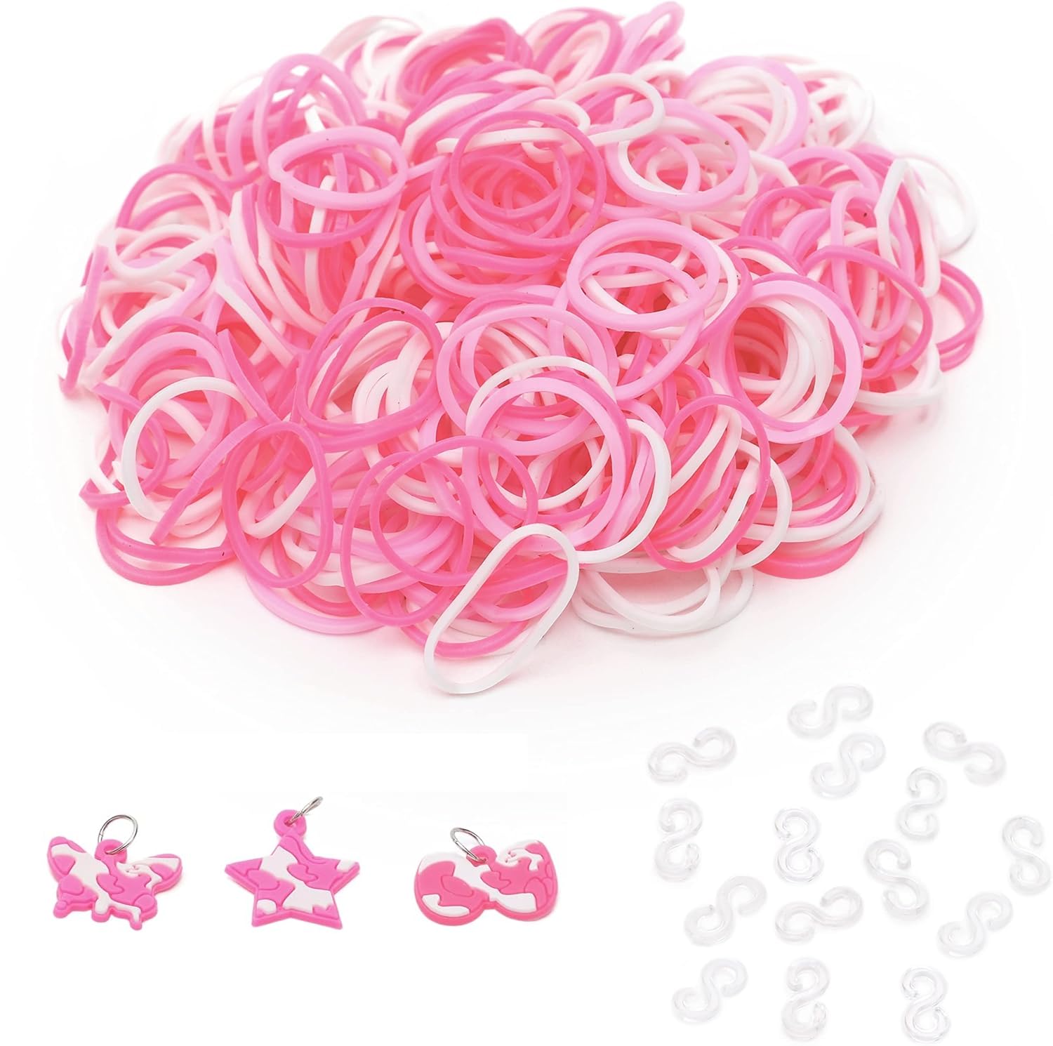 Toyland Blue,White Toyland® Loom Band Refil Pack - 300 Loom Bands With Clips & Charms Included (Pink)