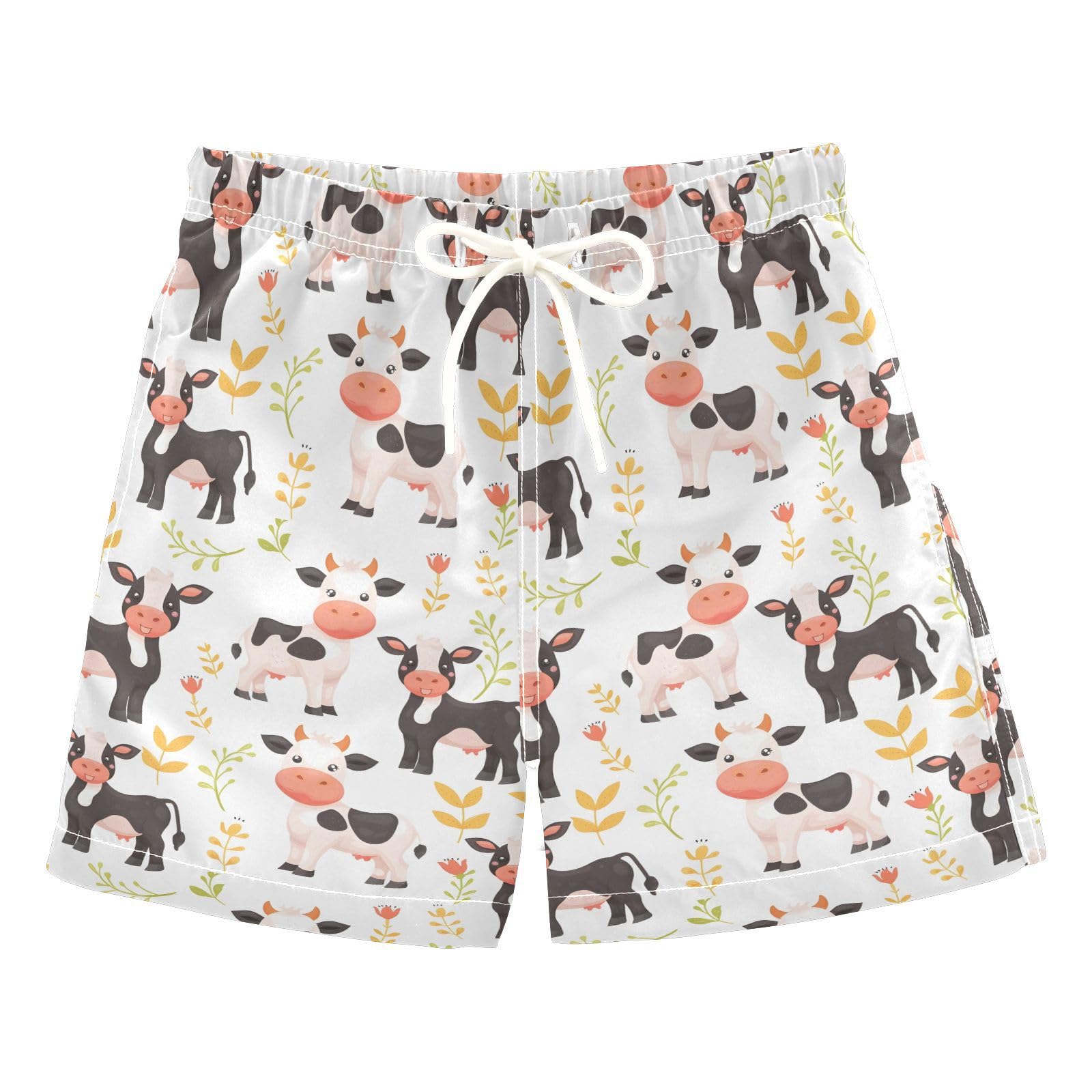 ALAZA Cute Cow Flower Boys' Swim Trunks Beach Shorts Quick Dry Swimsuit 6 Years