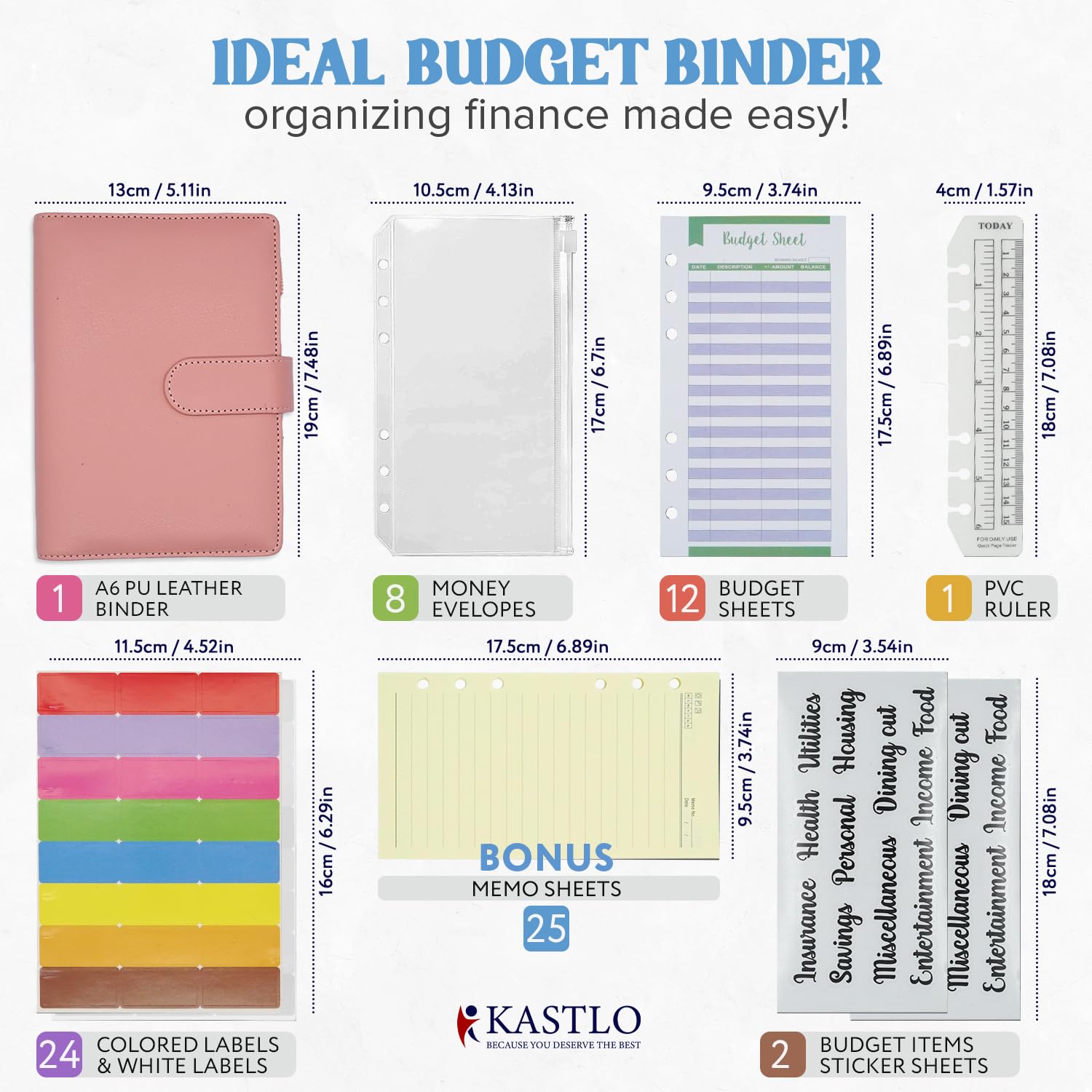 KASTLO A6 PU Leather 51pcs Budget Binder Notebook, Money Saving Wallet with Plastic Money Wallet Organiser, Label Sticker - Image 2