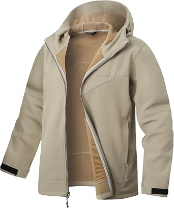 Pioneer Camp Mens Softshell Jacket with Hood Fleece Lined Water-resistant Soft Shell Winter Jacket Windbreaker Hiking Travel