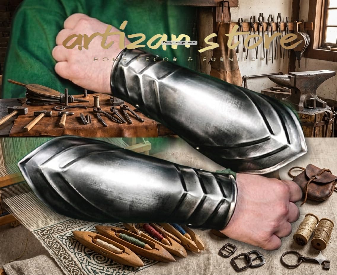 ARTIZANSTORE Medieval Knight Blackened Bracers Arm Armor LARP battles, SCA reenactments, cosplay events, Halloween costumes, Renaissance fairs