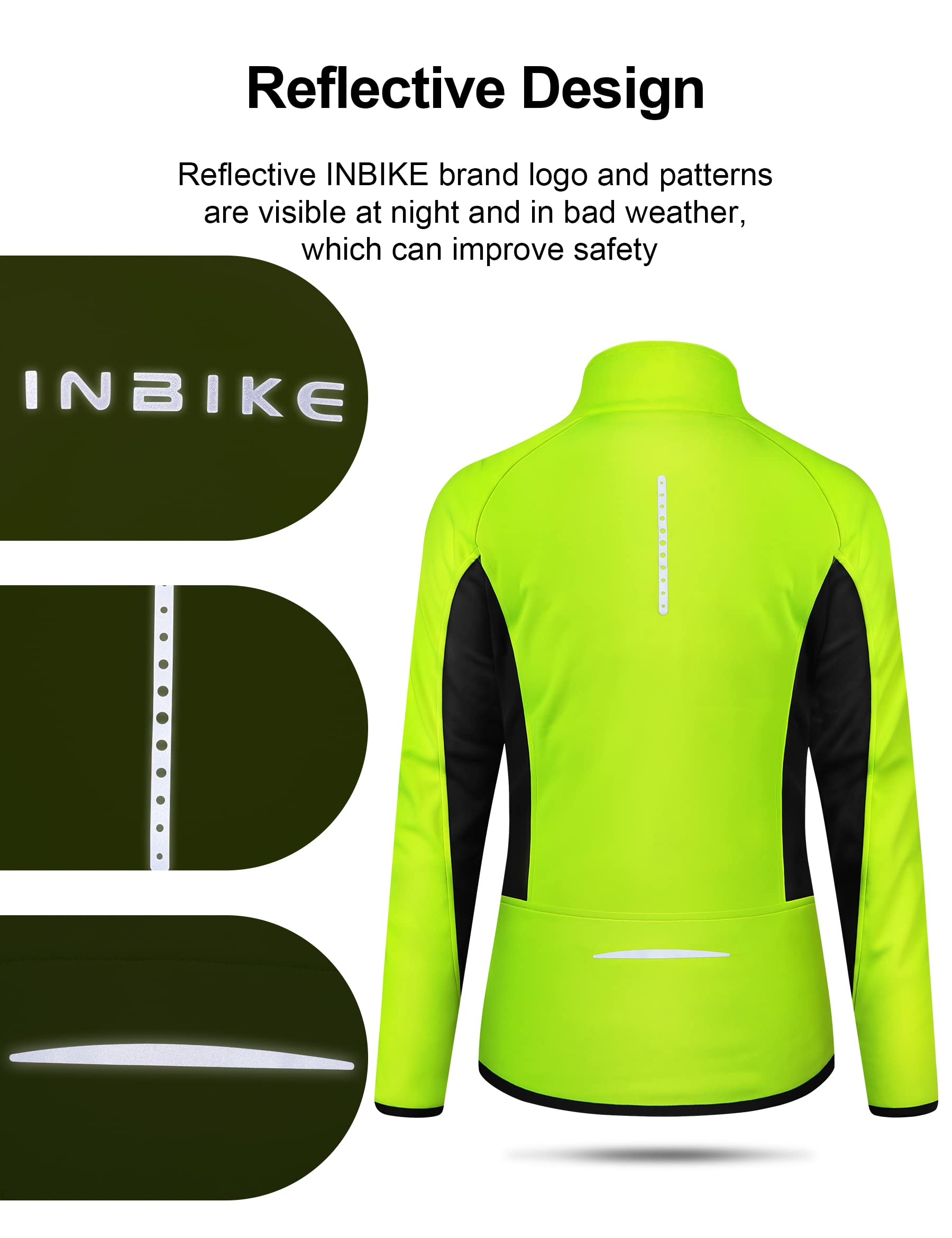 INBIKE Veste de Vélo Femme Hiver Thermo Réfléchissant Hydrofuge Coupe-vent Respirant Veste de Cyclisme WJ802