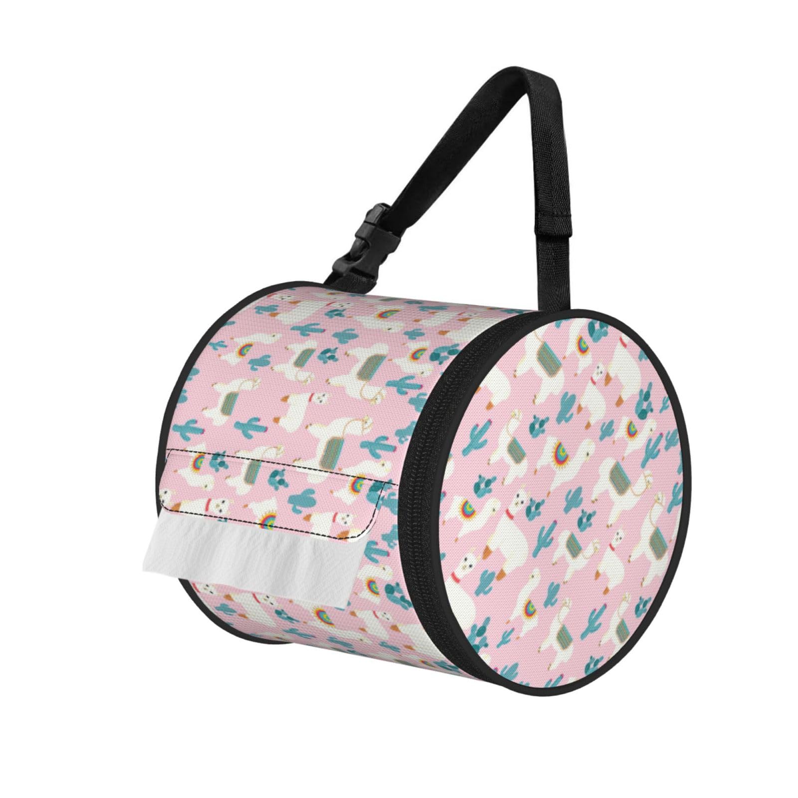 Llama Cactus Printed Roll Paper Carrier Bag, Foldable Oxford Cloth Tissue Case for Camping Hiking Backpack