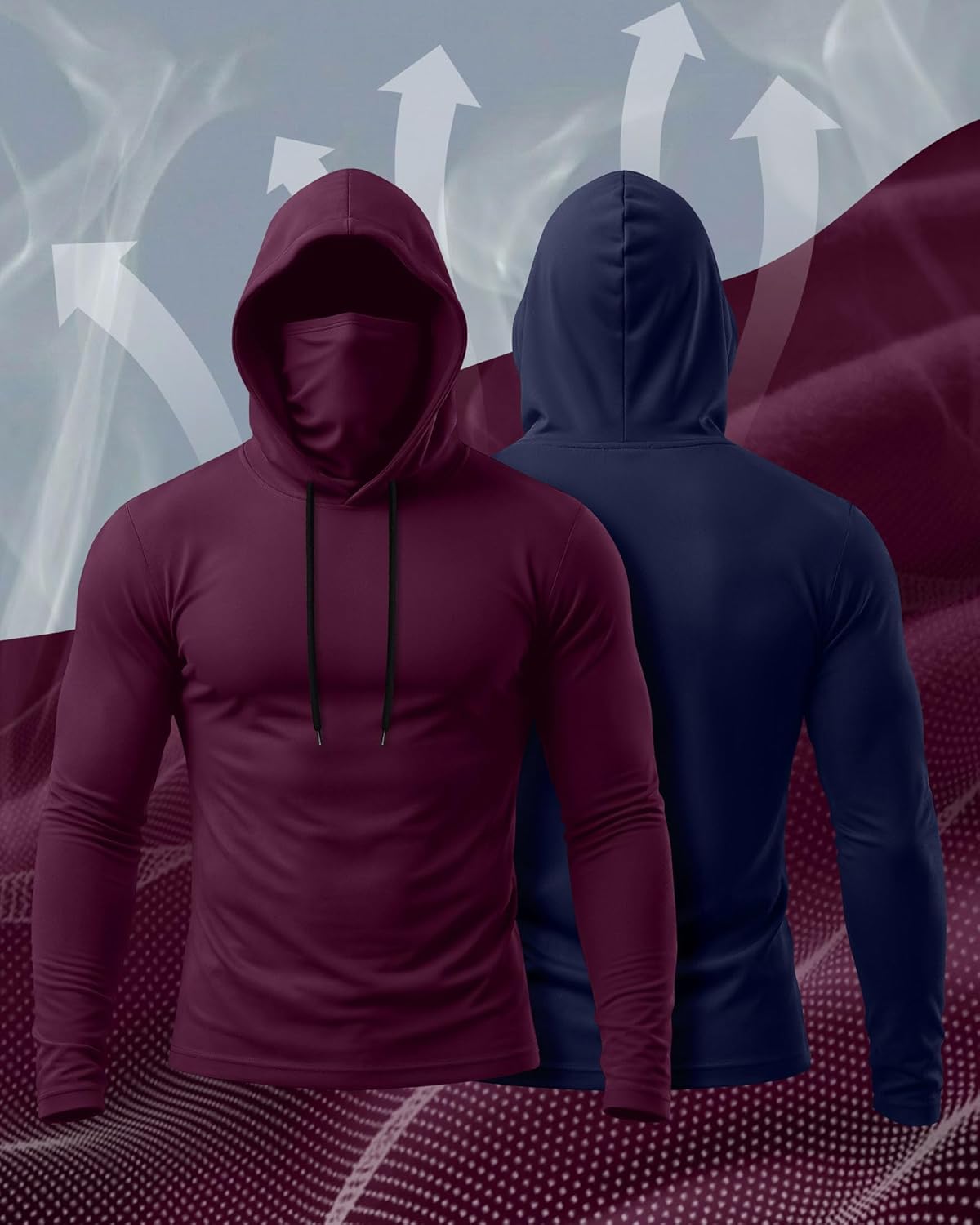 4 Pack Men's Compression Hoodies with Mask Sweatshirt Long Sleeve Workout Sports Base Layer Active Running Pullover - Image 3