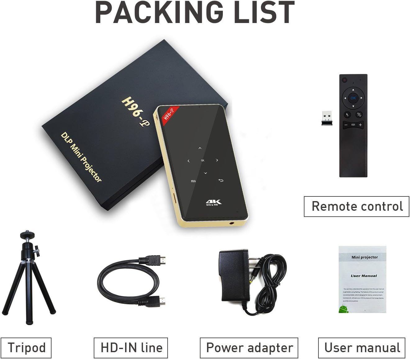 Amazon Com H96 P Smart Projector Dlp 200 Inch Screen Mini Home Theater Projector 2g 16g Quad Core Ultra Hd 4k Decoding Theater Wireless Pocket Media Player Outgoing Camping Travel Us Plug Electronics