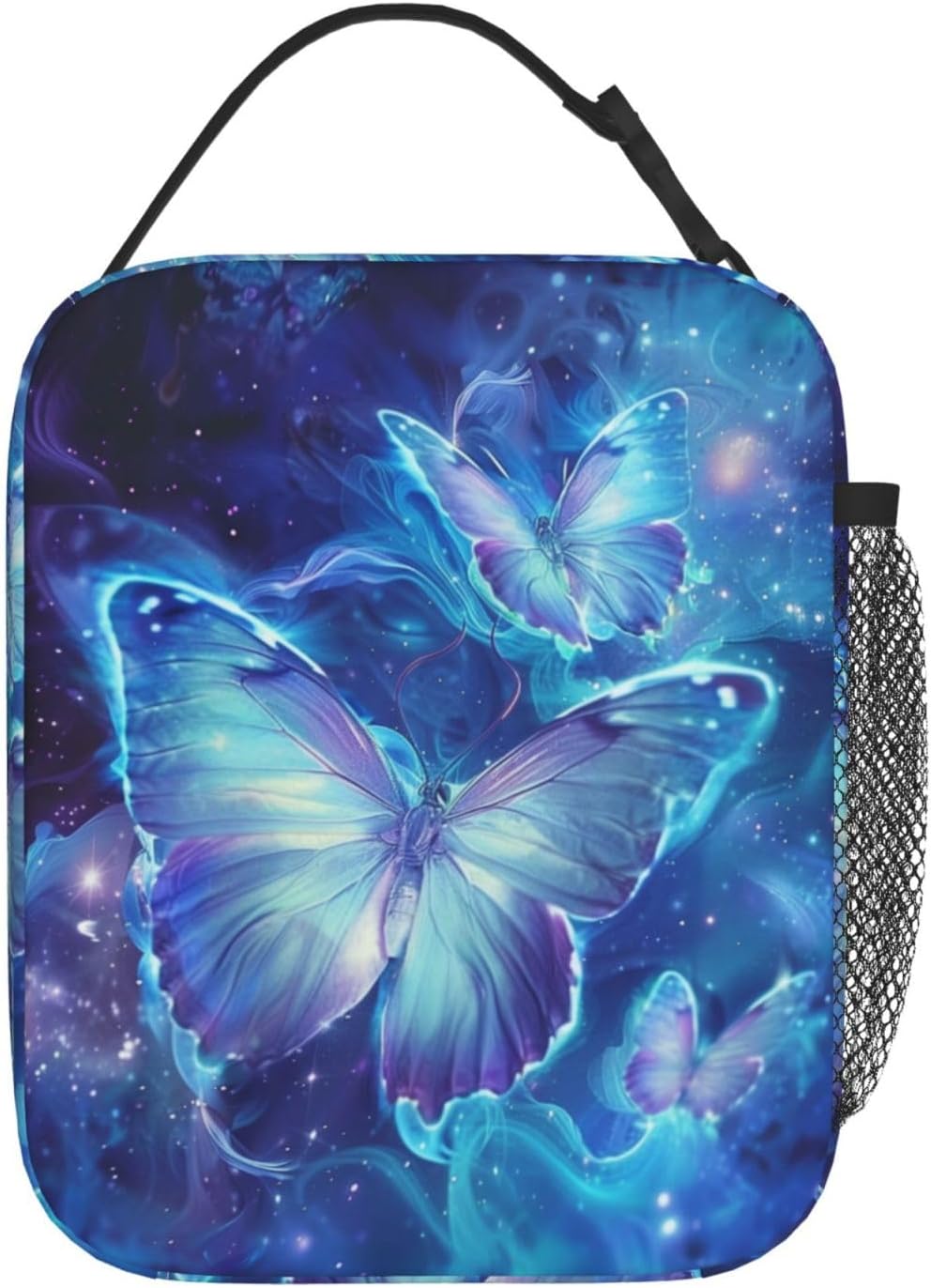 Reusable Butterfly Lunch Box for Kids Girls Boys Women Adult, Insulated Magical Lunch Bag,Polyester Cooler Cute Handbags Case for School Picnic Work Travel Beach or Hiking (Vibrant Blue) - Image 3