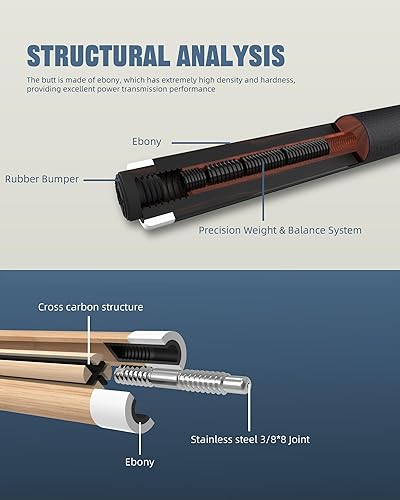Miniatura 3 de KONLLEN Taco de billar de fibra de carbono con eje cónico profesional, desviación súper baja, taco de billar ébano con incrustaciones hechas a mano