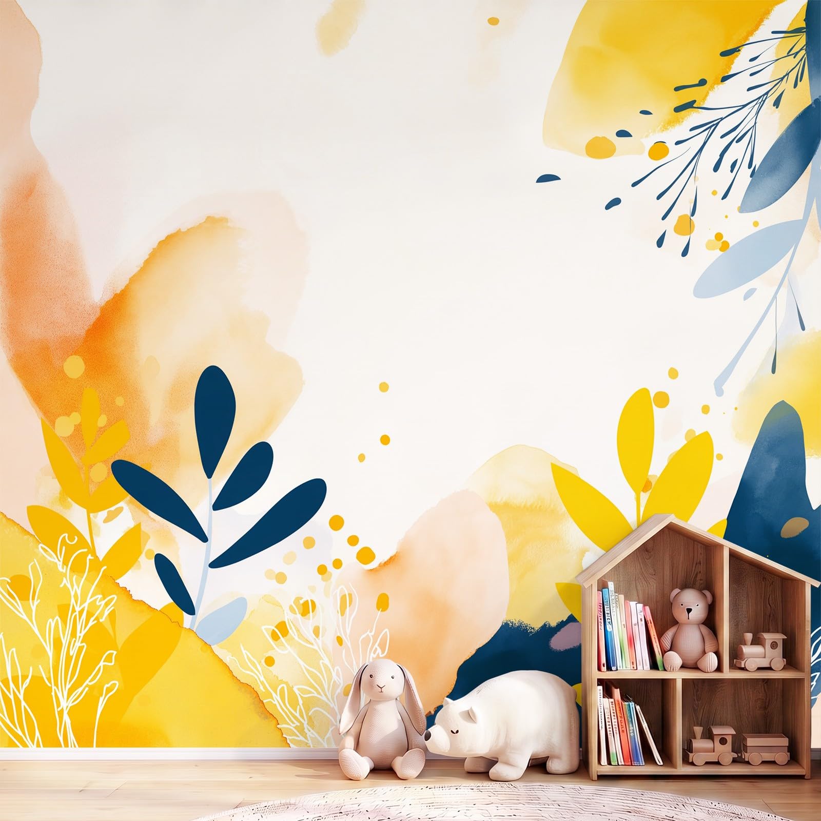Papier Peint Panoramique Aquarellee Bohème Mural, Botanique Feuille Papier