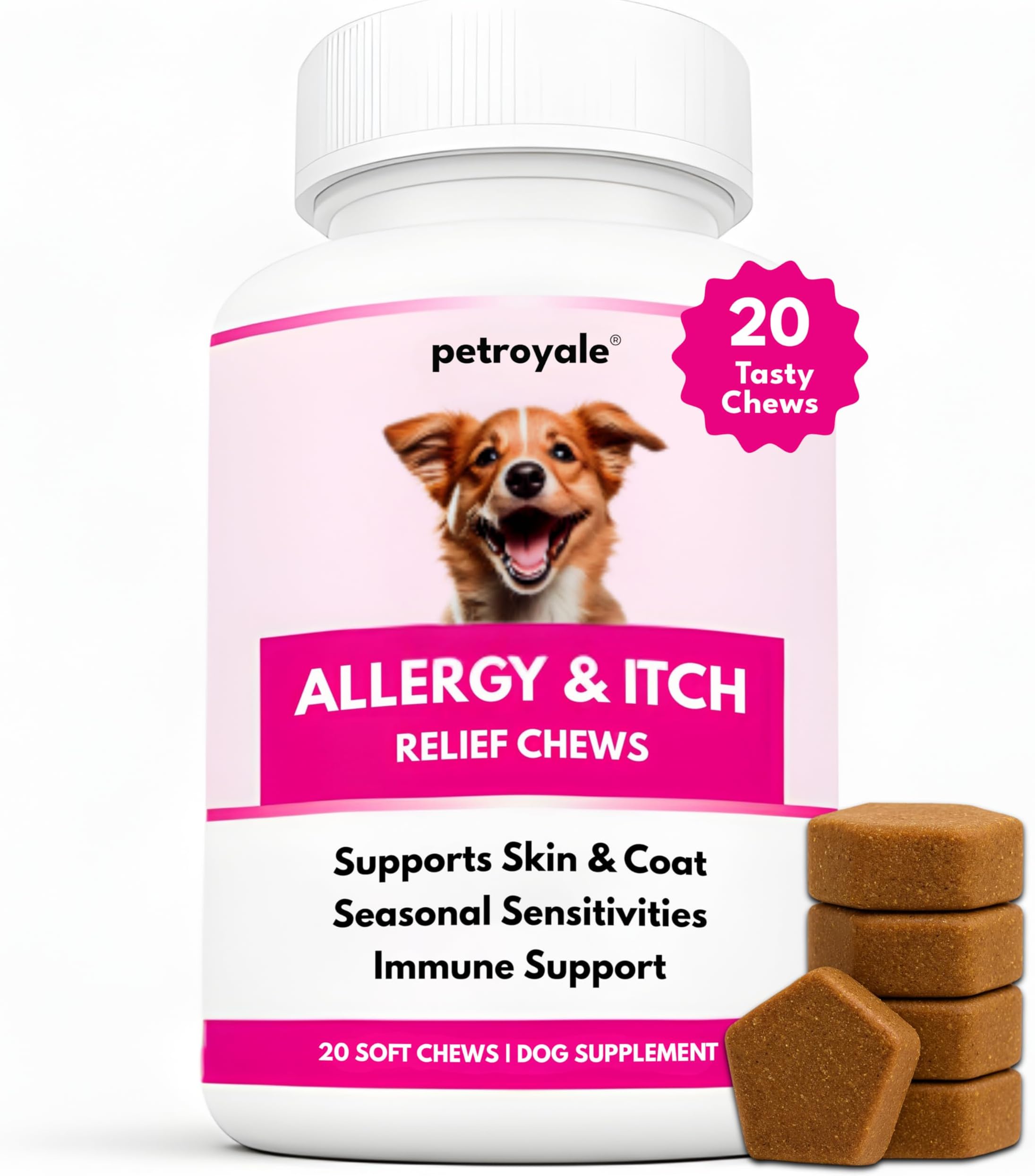 Dog Allergy & Itch Support Chews – Dog Allergy and Immune Chews – Skin, Coat & Seasonal Itch Relief – Dogs Allergy Chews- Dogs Itch Relief - Skin Allergy Relief (20 Chew)