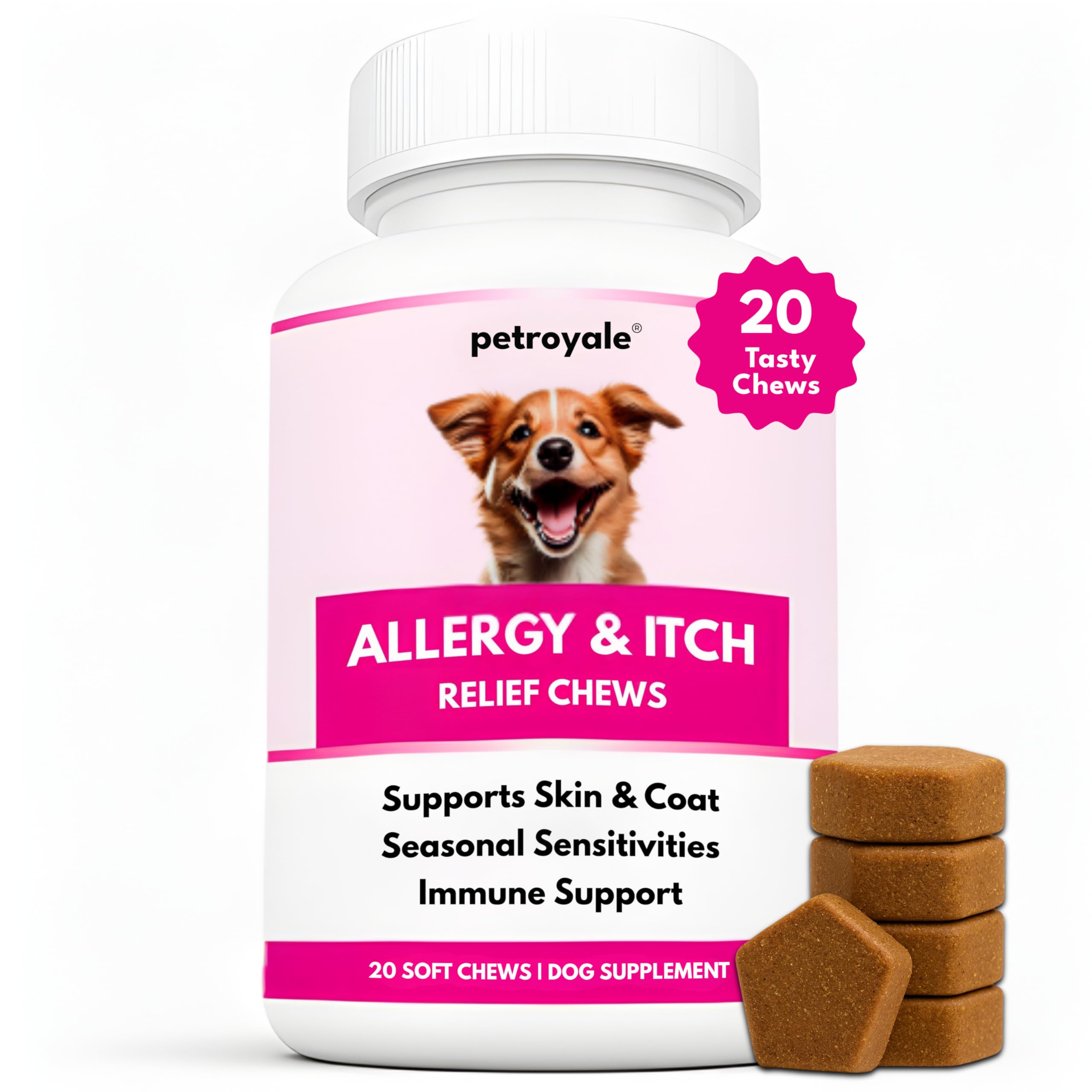 Dog Allergy & Itch Support Chews – Dog Allergy and Immune Chews – Skin, Coat & Seasonal Itch Relief – Dogs Allergy Chews- Dogs Itch Relief - Skin Allergy Relief (20 Chew)