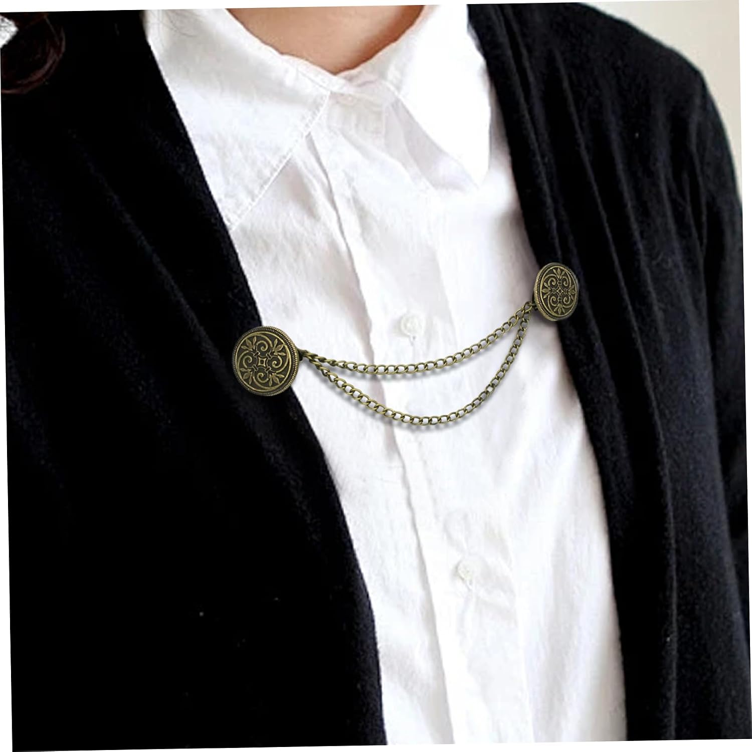 7 Pcs Sweater Clips Retro Shawl Dresses Clips with Chains Serration Attachment Decorative Zinc Alloy Cardigan Cloak Clasp for Women, Girl Ideal Gift image 2